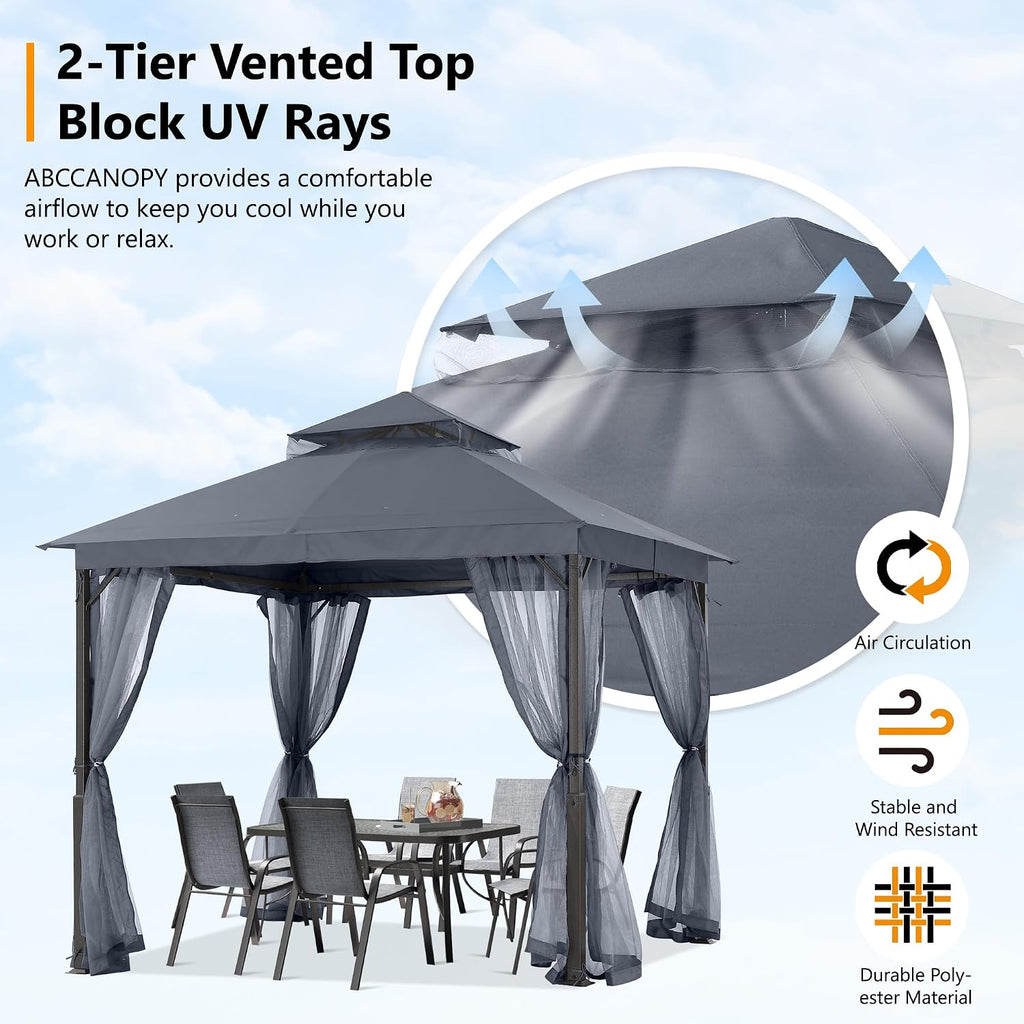 ABCCANOPY Outdoor Patio Gazebo 9x9 - Double Roof Canopy with Mosquito Netting for Backyard, Deck, Garden, Lawn, Dark Gray