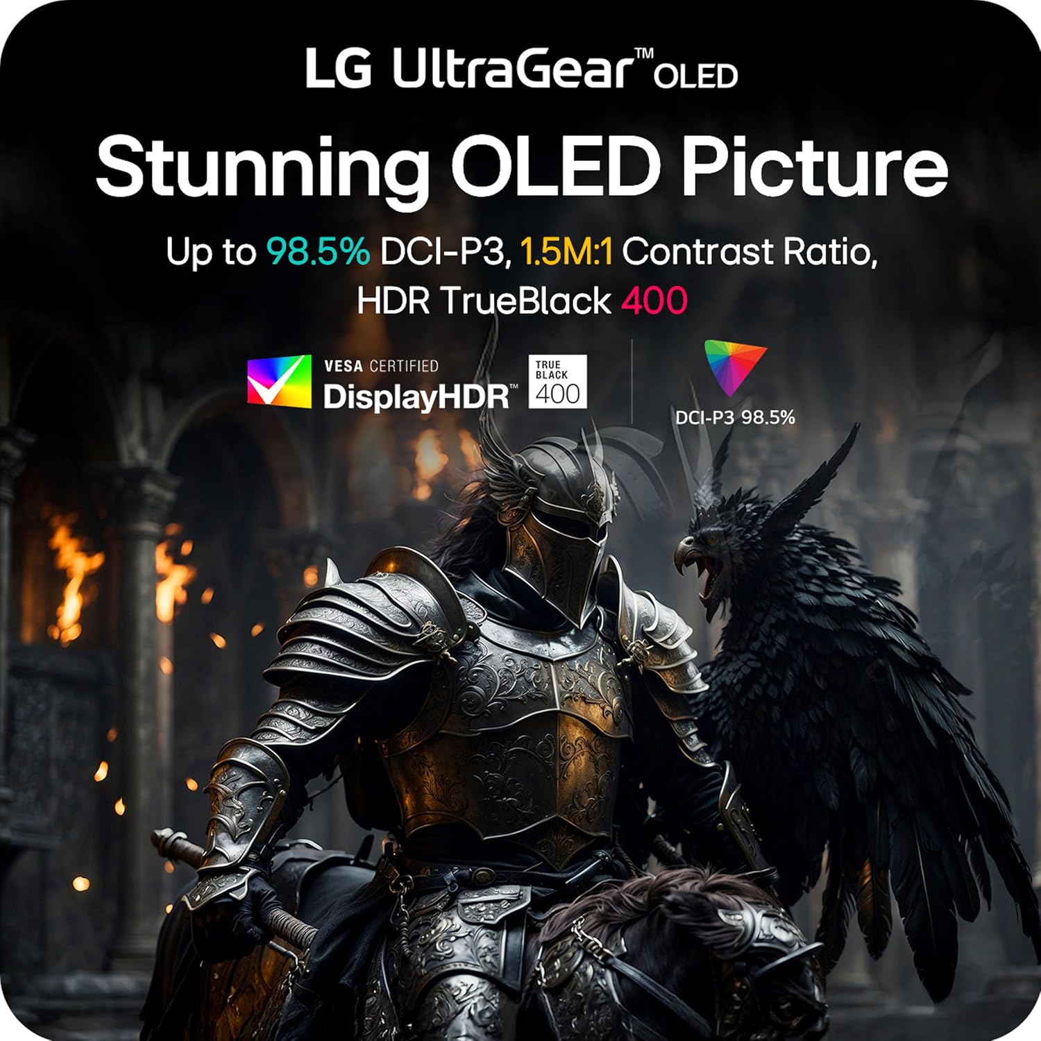 LG 27GX704A-B 27-inch Ultragear QHD (2650x1440) OLED Gaming Monitor 240Hz, 0.03ms, NVIDIA G-Sync Compatible, AMD FreeSync Premium Pro, VESA Display HDR TrueBlack400, HDMI 2.1, DisplayPort, Black
