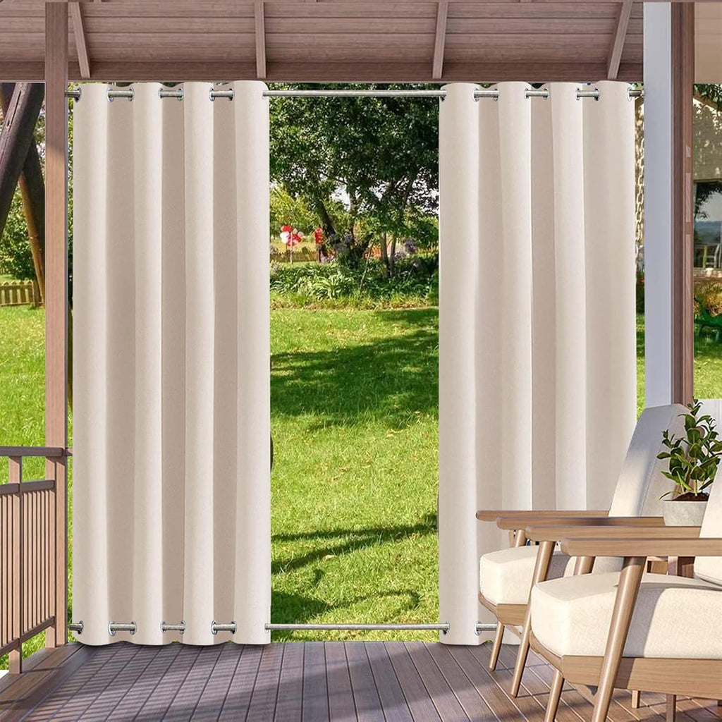 SK Studio Outdoor Curtains for Patio Waterproof Sunlight Block Rustproof Grommet Top and Bottom Windbreak Privacy Curtain for Gazebo, Front Porch, Pergola, 2 Panels, Beige 1, 52' W x 120' L