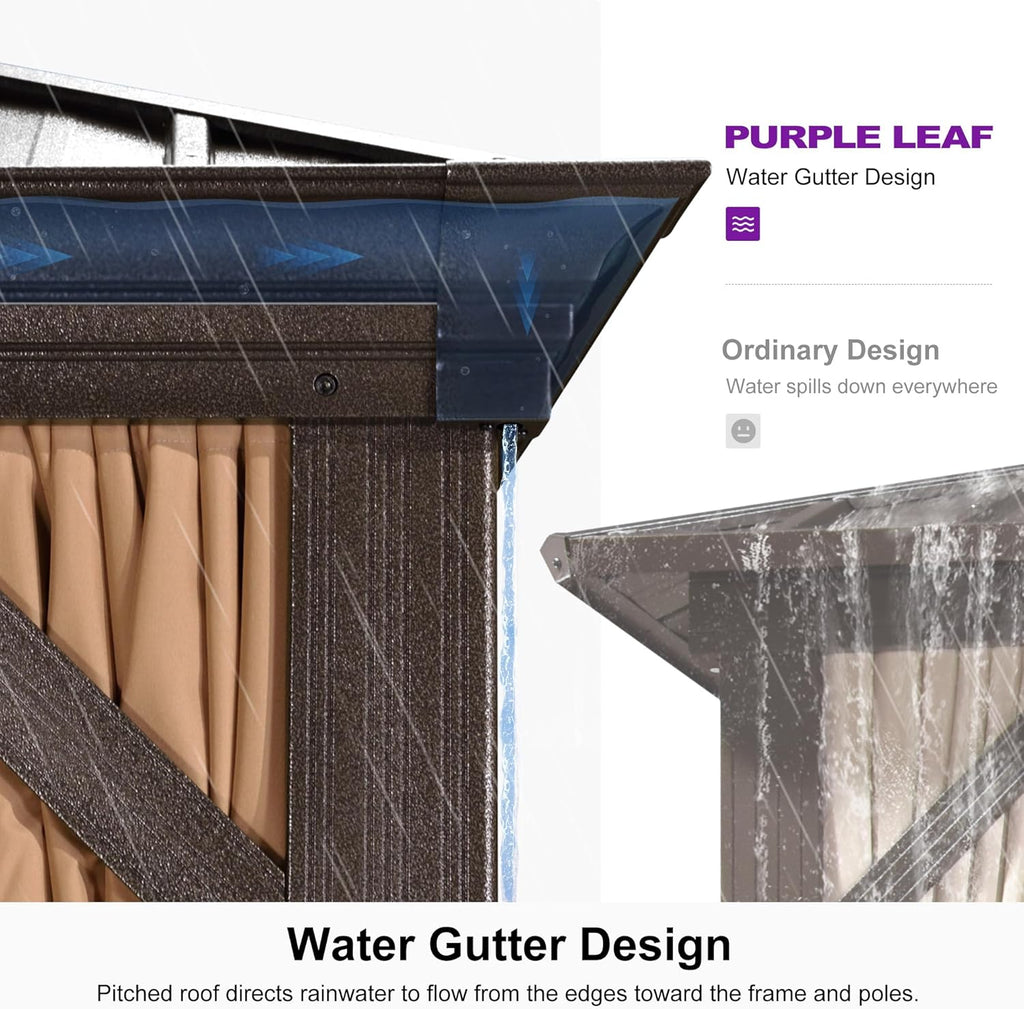 PURPLE LEAF 10' X 12' Hardtop Gazebo Canopy for Patio Deck Backyard Heavy Duty Outside Sunshade with Netting and Curtains Outdoor Permanent Metal Pavilion