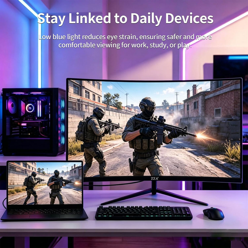 ZZA 27 Inch Curved Gaming Monitor 280Hz, FHD 1080P, 1ms, AMD FreeSync Premium, 100% sRGB, VESA Mountable, Eye Care Computer Monitor for Home Office