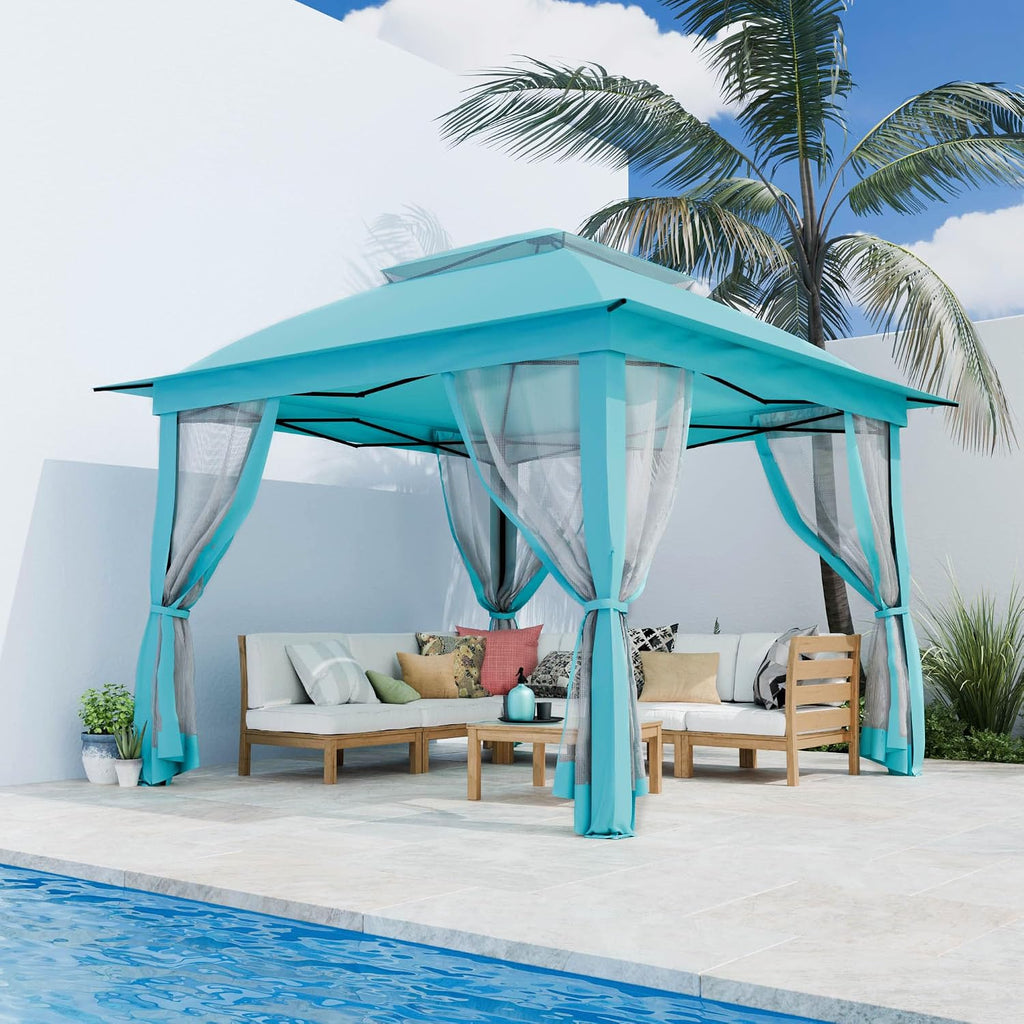 11'X11' Gazebo Pop Up with 4 Sidewalls Mosquito Netting, Heavy Duty Patio Gazebo Canopy Tent with Double Air Roofs for Backyards, Patios, Decks, Gardens, Parks