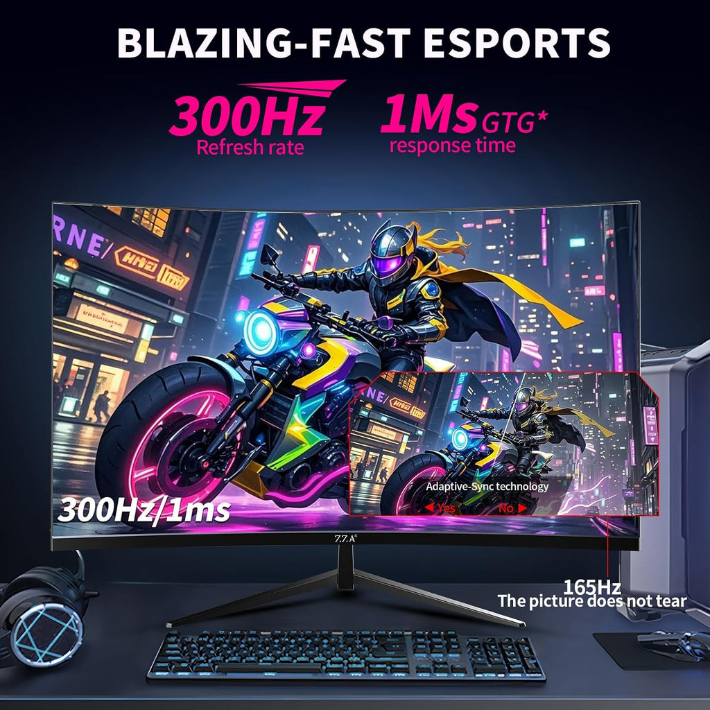 ZZA 32 Inch Curved Gaming Monitor, QHD 2560x1440, Ultra 300Hz & 240Hz Refresh Rate, Computer Monitor VA Panel,1500R, 1ms, HDR, AMD FreeSync Premium, NVIDIA G-SYNC Compatible