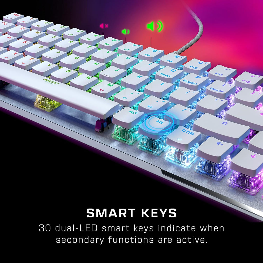 Roccat Vulcan II Mini–65% Optical PC Gaming Keyboard with Customizable RGB Illumination, Detachable Cable, Button Duplicator, On-board profiles, Aluminum Plate, 100 million Keystroke Durability -White