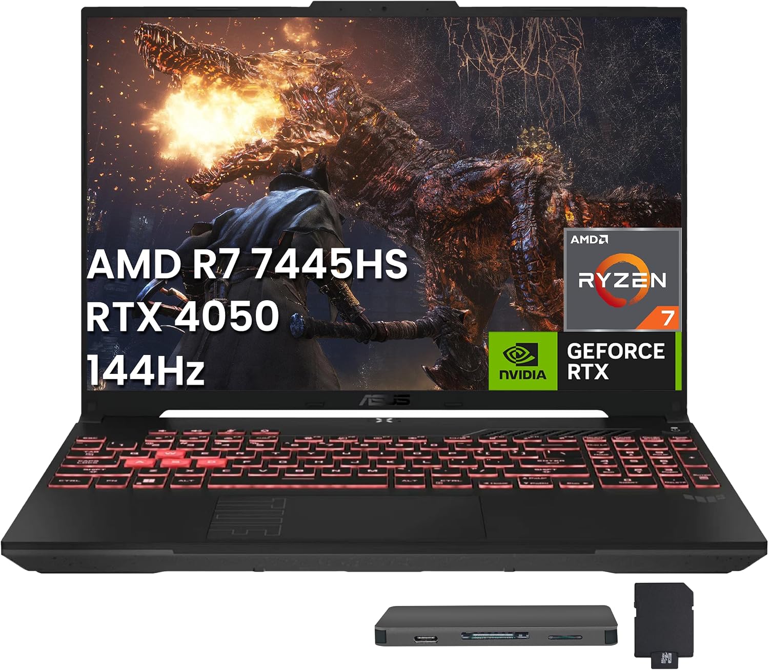 ASUS TUF A16 16' WUXGA 144Hz Gaming Laptop, AMD Ryzen 7 7445HS, GeForce RTX 4050 Graphics, 16GB DDR5, 512GB SSD, 1-Zone RGB Backlit Keyboard, Copilot, Wi-Fi 6, Win 11, Gray, 1TB Docking Station Set