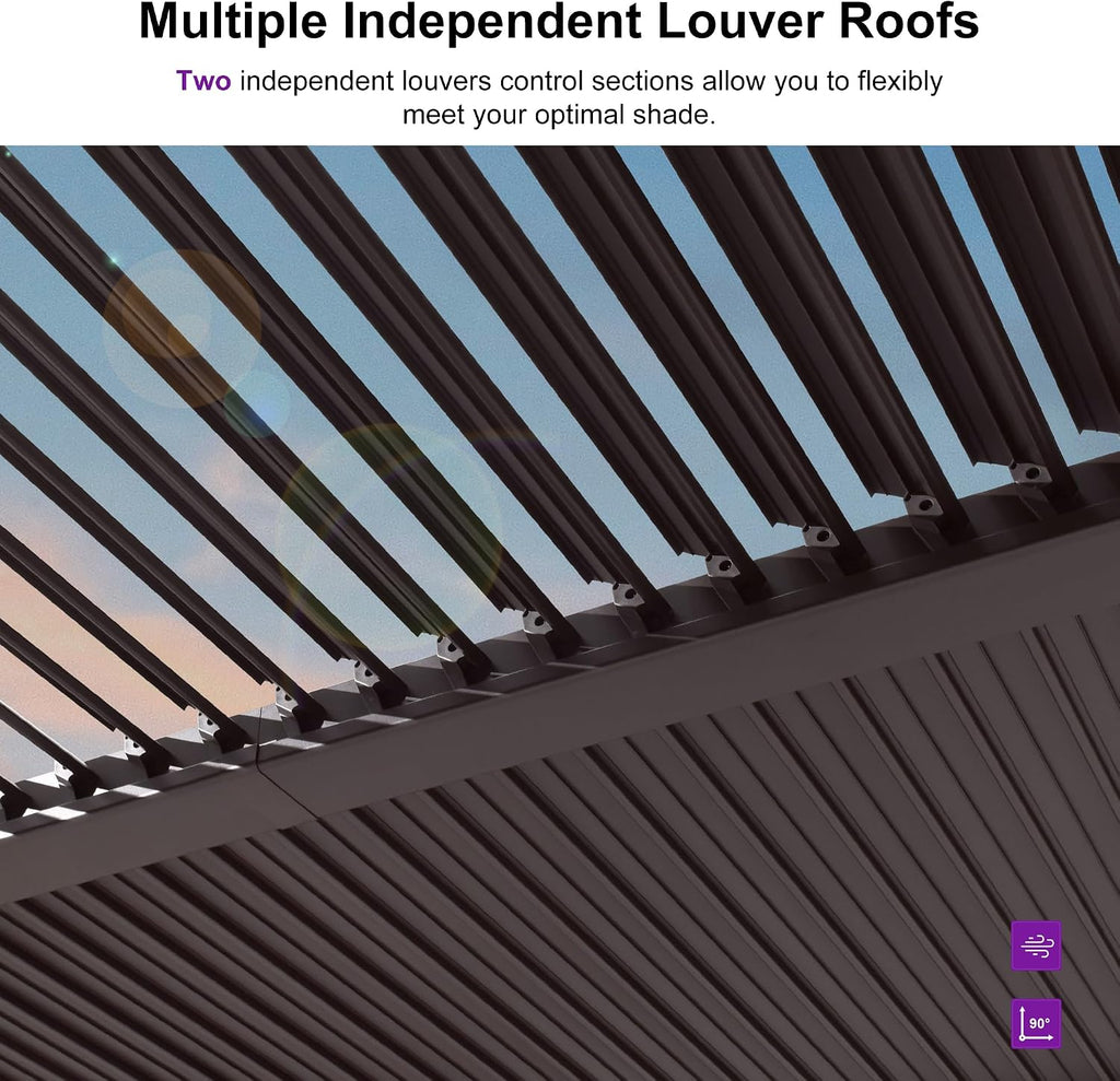 PURPLE LEAF 10' x 12' Louvered Pergola Outdoor Adjustable Louvre Shade Modern Patio Aluminum Pergola with Retractable Roof for Deck Backyard Garden Hardtop Gazebo, Bronze