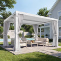 MELLCOM Louvered Pergola 10x12, Steel Aluminum Pergola with Adjustable Louvered Roofs, Outdoor Gazebo with Waterproof Curtains and Nets, White