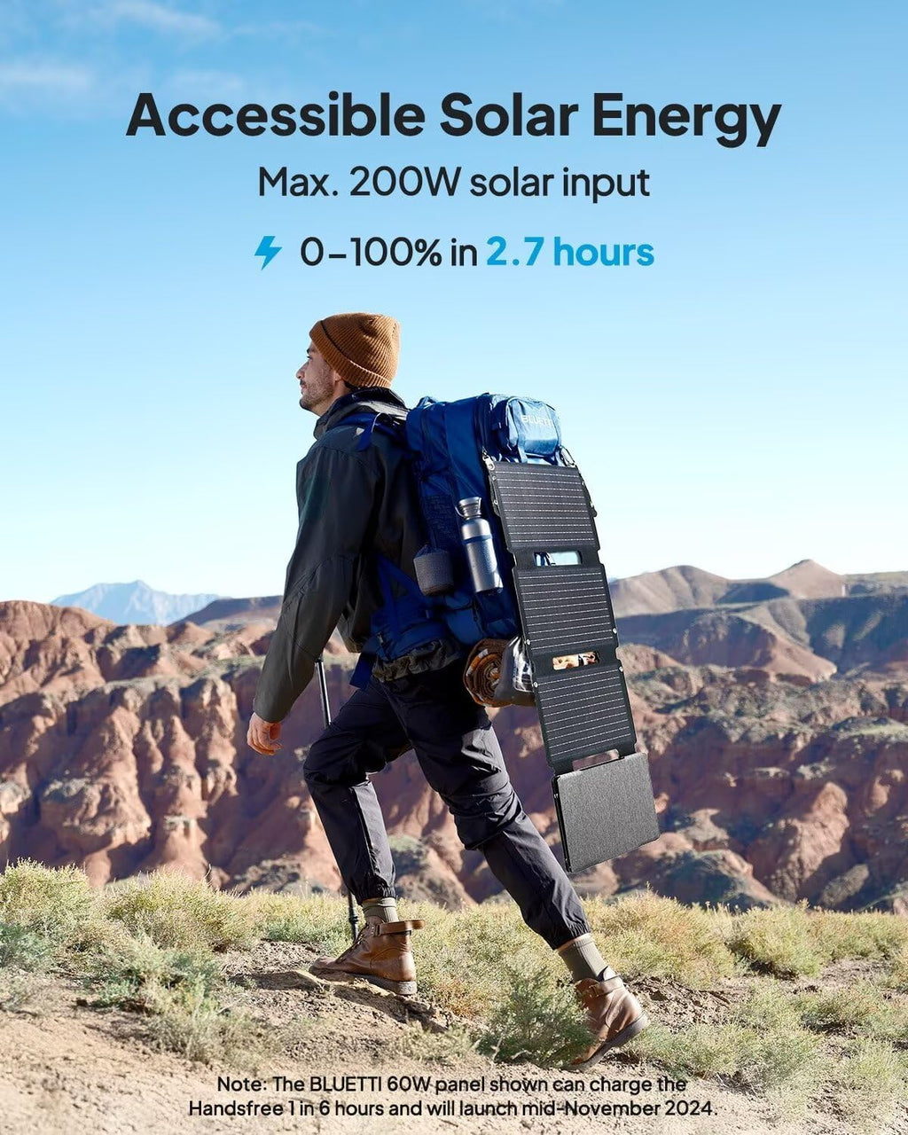 BLUETTI Solar Backpack Power Station Handsfree 1 with 100W Solar Panel Included, 268.8Wh 300W LiFePO4 Solar Generator with a 42L Backpack, All in One Solar Power System for Hiking, Photography, Travel