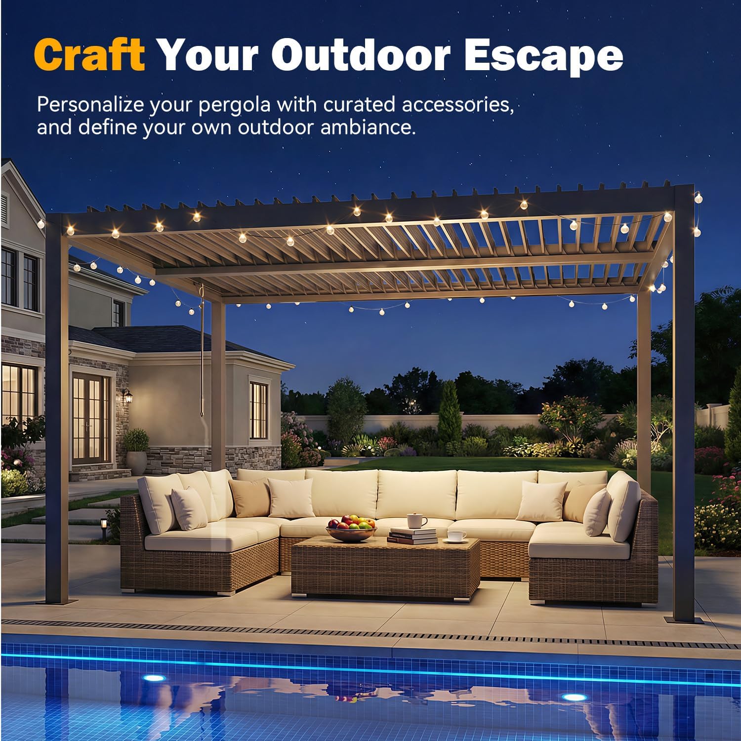 MELLCOM Pergola Louvered 10x12, Metal Hardtop Pergola with Adjustable Roof for Sun & Rain Shade, Outdoor Gazebo with Integrated Drainage System, Modern Rustproof Patio Canopy Carport