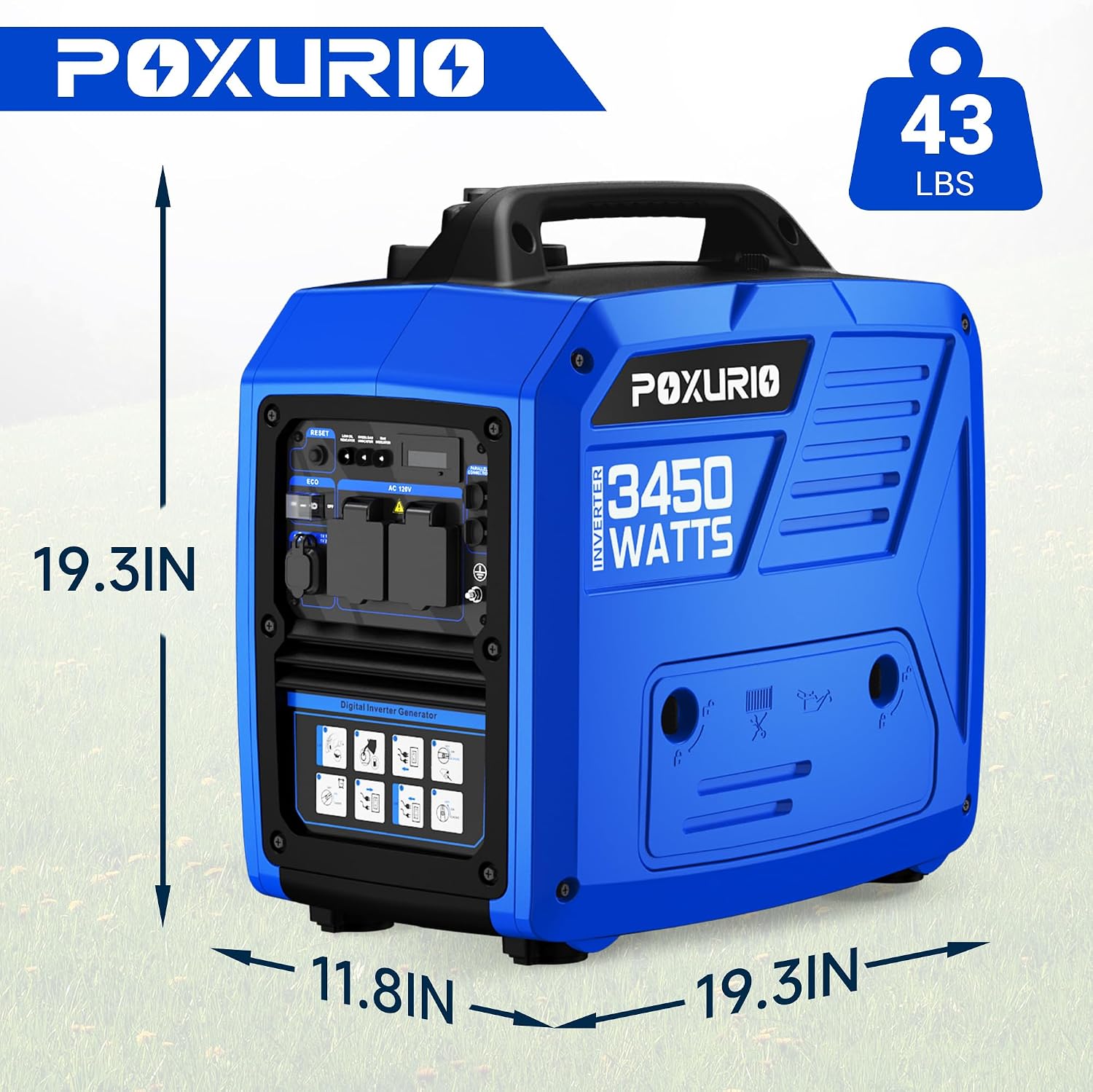 3450-Watt Portable Inverter Generator for Camping & RV, 1.6 Gallon Gas Tank for 8.3 Hours Use, 120V Gas Powered Generator Ultra-Quiet Operation, EPA Compliant, Blue