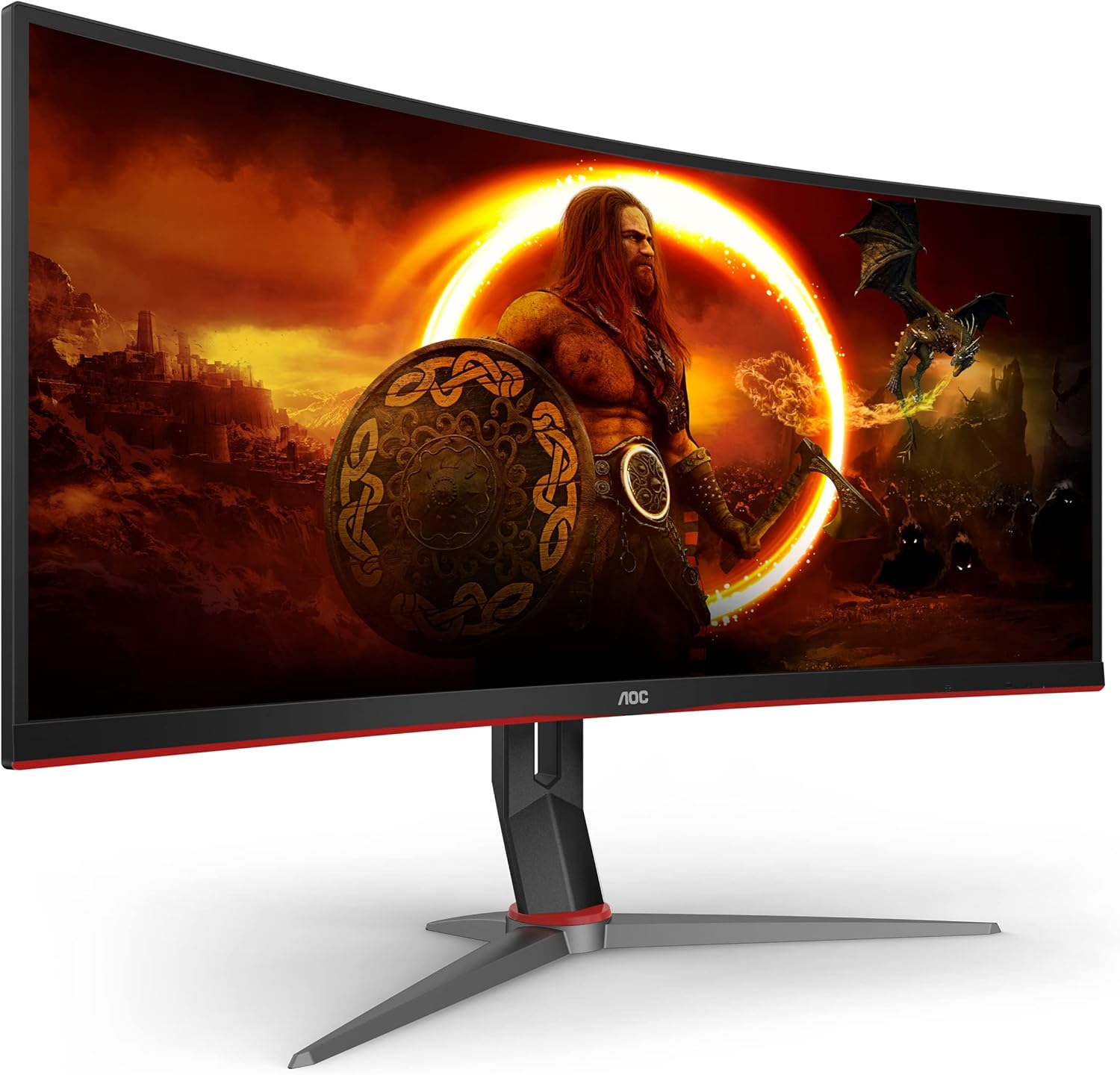 AOC CU34G2X 34' Curved Frameless Immersive Gaming Monitor, UltraWide QHD 3440x1440, VA Panel, 1ms 144Hz Adaptive-Sync, Height Adjustable, 3-Yr Zero Dead Pixels, Black/Red