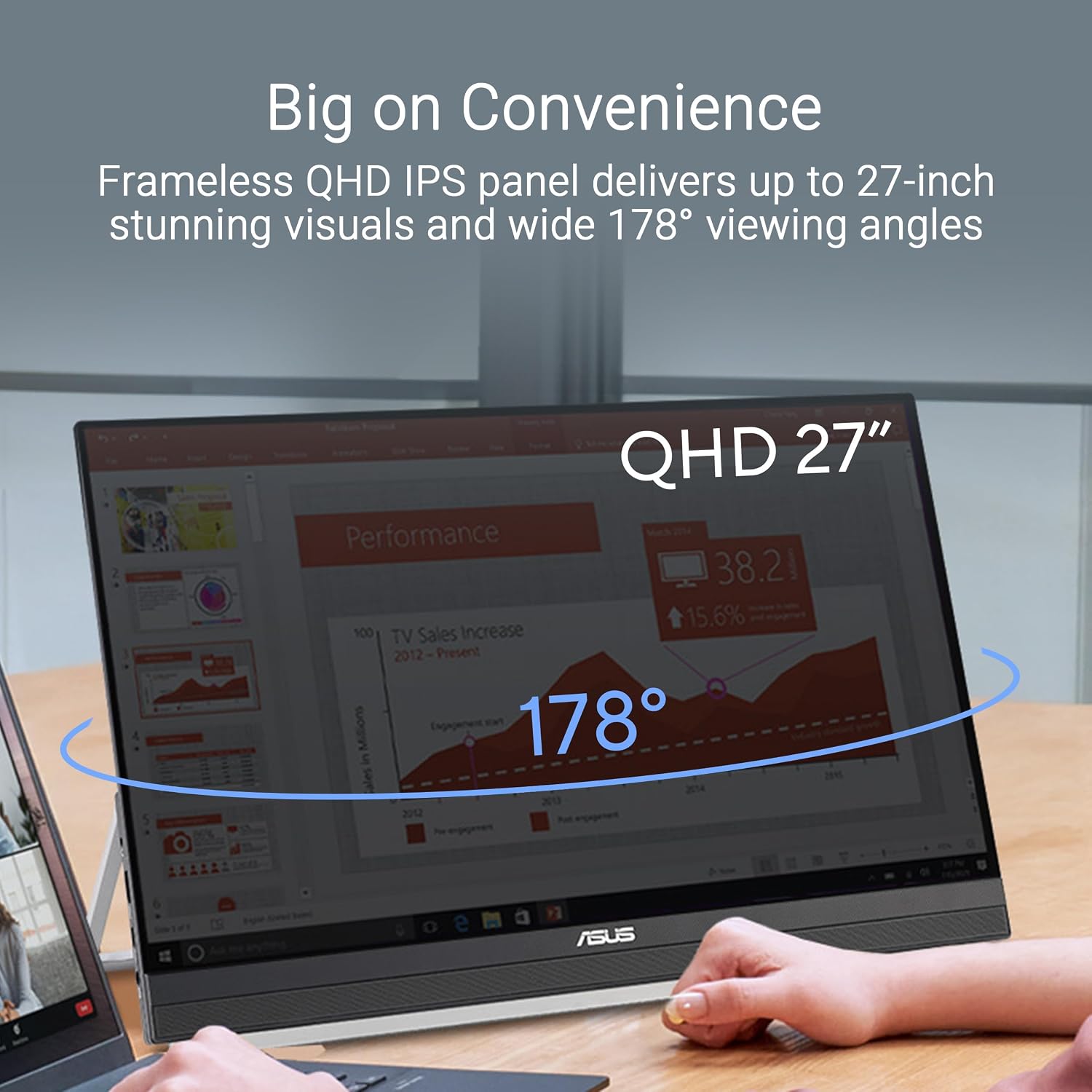 ASUS ZenScreen 27' 1440P Transportable Monitor (MB27ACF) - QHD (2560 x 1440), IPS, 100Hz, USB-C PD 70W, Speakers, Carrying Handle, Kickstand, C-clamp, Sub-woofer, 2.1 Channel Audio, 3 yr Warranty