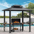 Hoteel 6x8FT Hardtop Grill Gazebo, Outdoor Patio Aluminum Frame Barbecue Gazebo with Galvanized Steel Double Roof and 2 Side Shelves for Deck Lawn Backyard Garden and Party, Black(2026 Version)