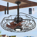 20'' Outdoor Gazebo Fan with Lights, IP64 Waterproof Caged Ceiling Fan with Remote and Hanging Hook, 3CCT Dimmable 6-Speed Reversible Motor, Outside Plug in Ceiling Fans for Patio Porch Canopy, Black