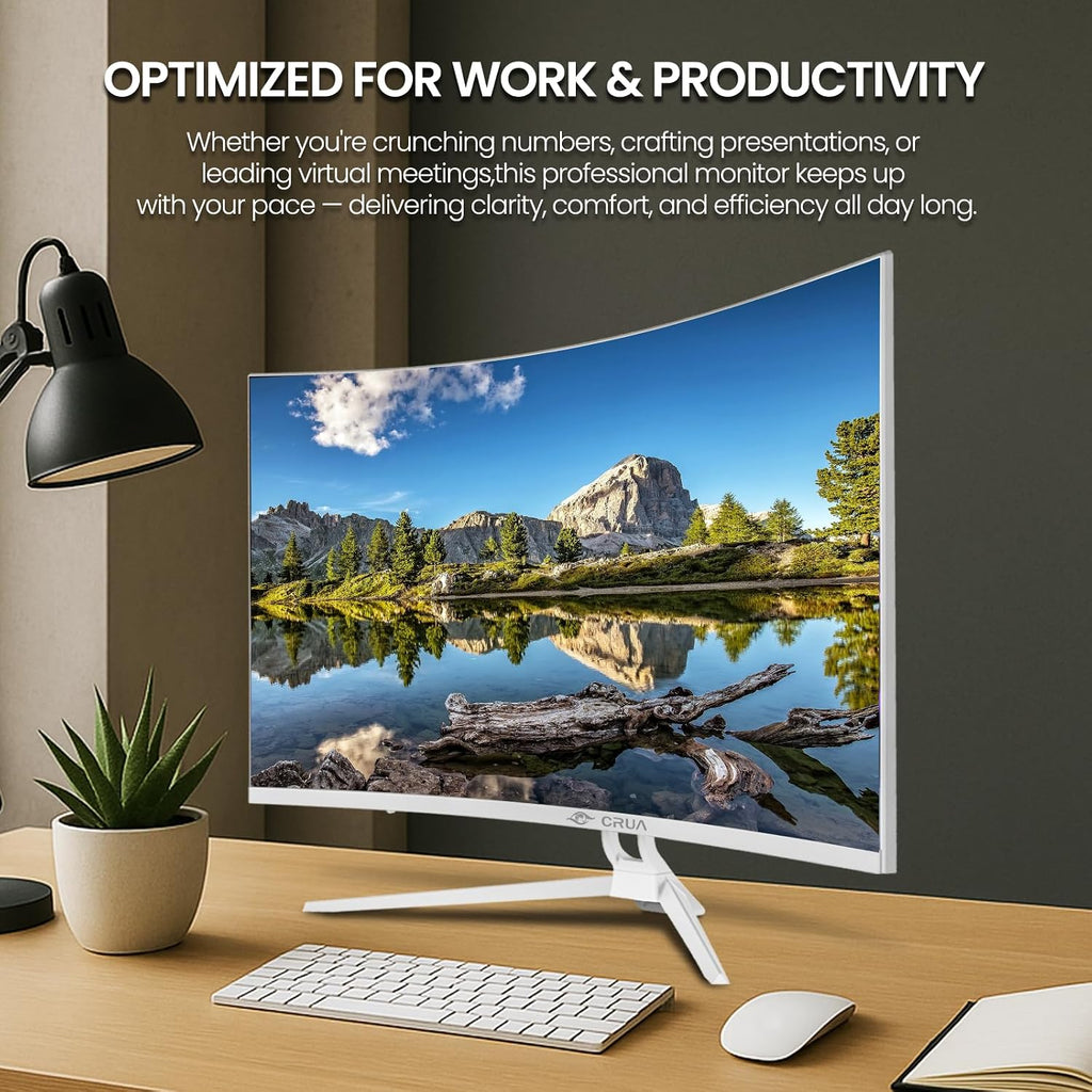 CRUA 32' White Curved Monitor, 4K UHD(3840*2160P) 1500R VA Screen, 60Hz Computer Monitor Supports AMD Freesync, 120% sRGB, Built-in speakers, Blue Light Filter,Wall Mountable Installs(HDMI 2.0/DP 1.4)