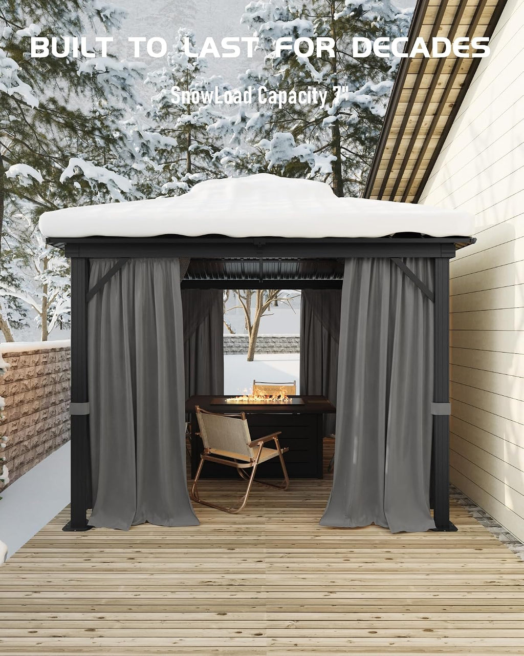 GarveeLife Hardtop Gazebo 10 ft x10 ft for All Weather, with Double Metal Roof, Aluminum Alloy Frame, Net, and Curtain, Permanent Building for Patio, Deck, Backyard, Lawn, and Garden
