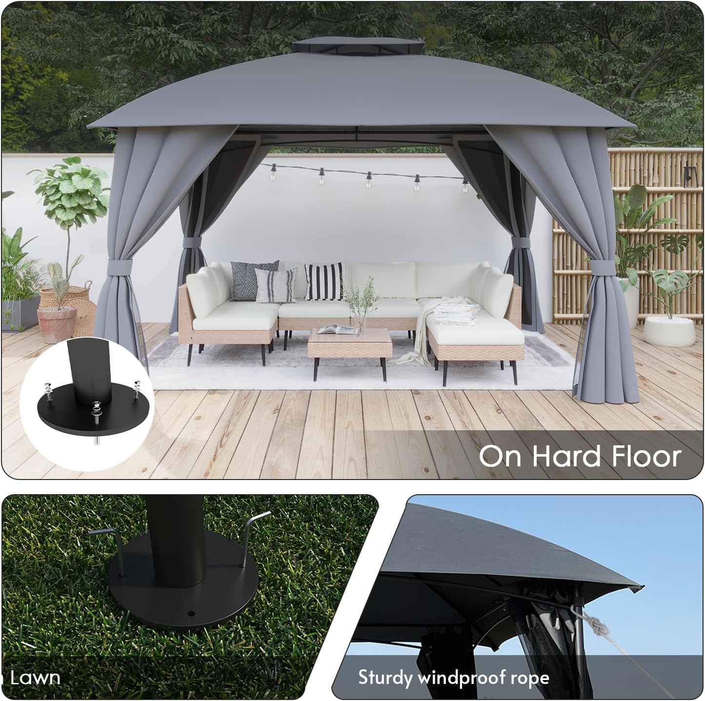 Outdoor Gazebo 10x12 with Double Roof, Patio Gazebo with Netting & Curtain Included. Trapezoidal Support System for Enhanced Stability, Perfect for Patio, Deck, Backyard
