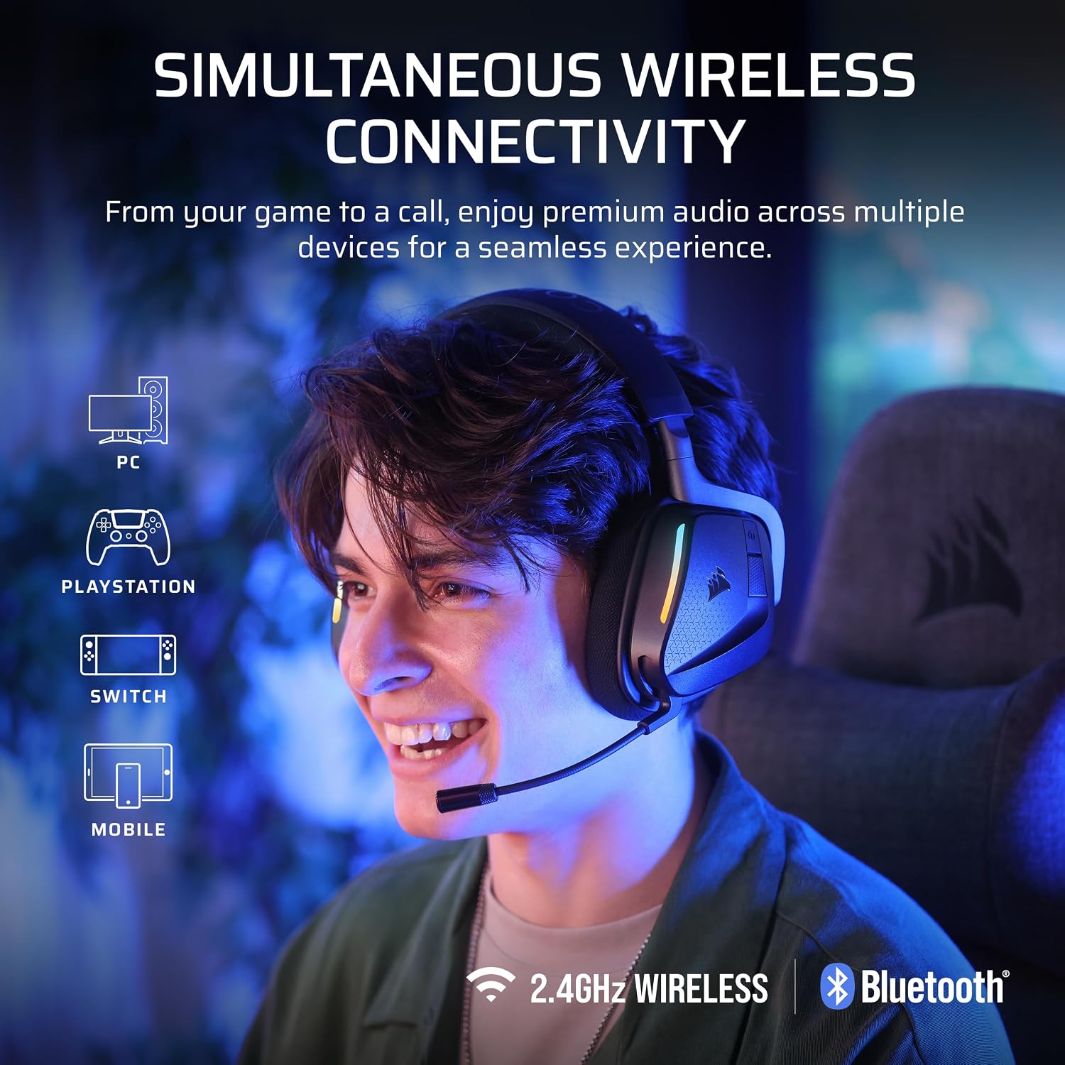Corsair Void v2 MAX Wireless Gaming Headset for PC, PS5, PS4, Switch, Mobile - Simultaneous 2.4GHz+Bluetooth, Dolby Atmos, Sonarworks SoundID, 70Hr Battery, Fast Charging, Clear Microphone - Carbon