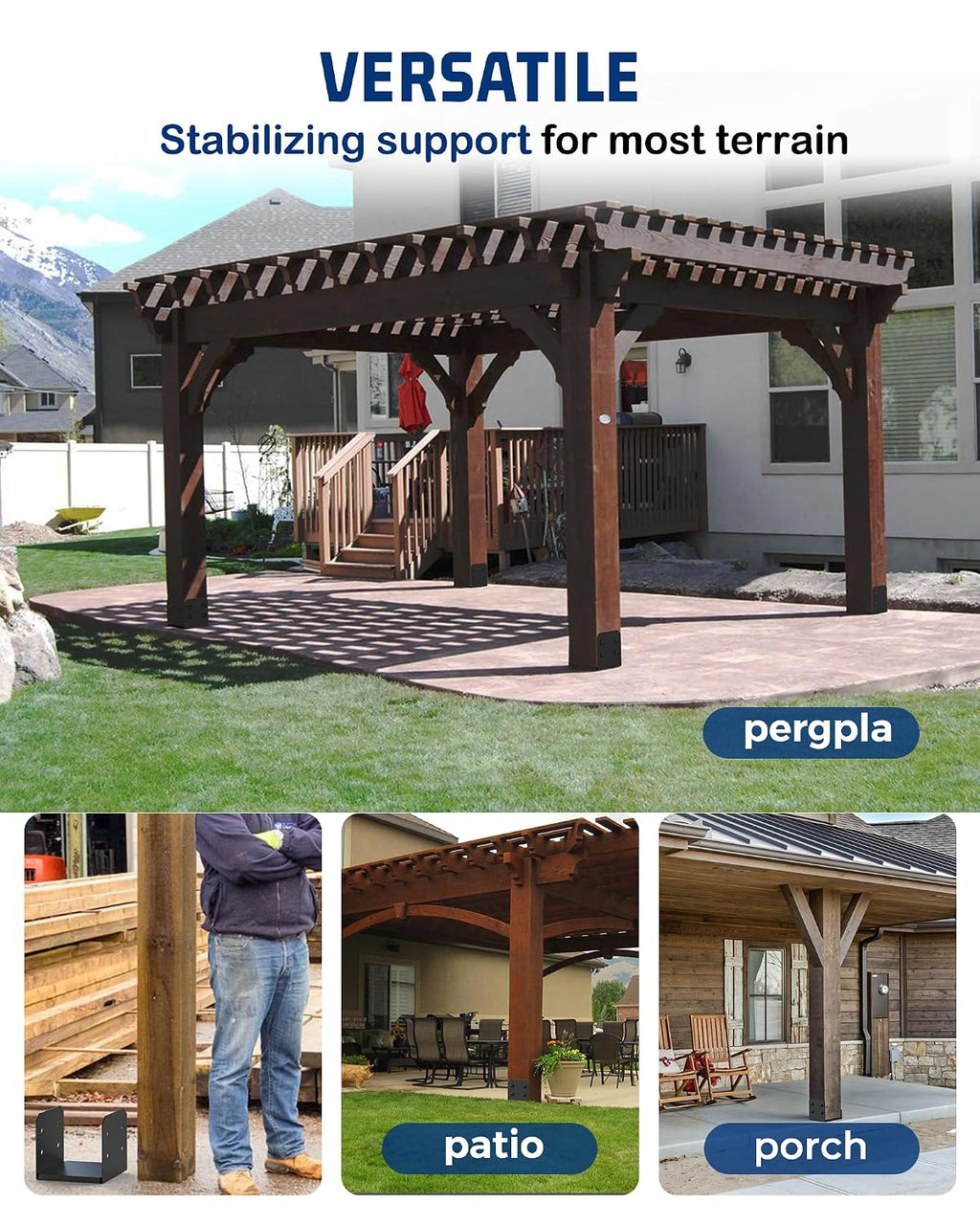 Post Base Anchor for 10x10 Wood - 2 Pack, 1-Inch Standoff, Black - Deck, Pergola, Patio Cover Brackets for Concrete Mounting