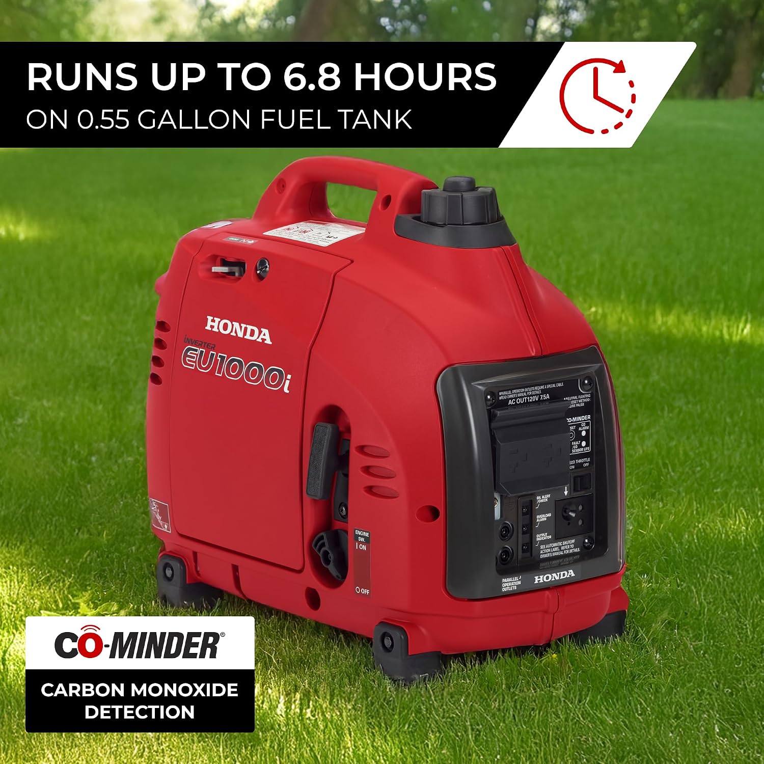 Honda EU1000i 1000 Watt Inverter Generator, Super Quiet 120V Gas Powered Portable Generator for Camping or Home Backup Power Supply, Up to 6.8 Hour Run Time (EU1000T1AN)