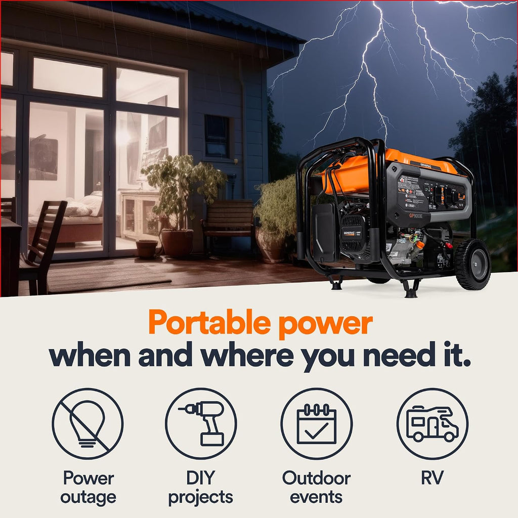 Generac 8,000-Watt Gas-Powered Portable Generator - COsense Technology - Powerrush Advanced Technology - Power for Emergencies and Recreation - Electric Start - Orange/Black - 50 State Compliant