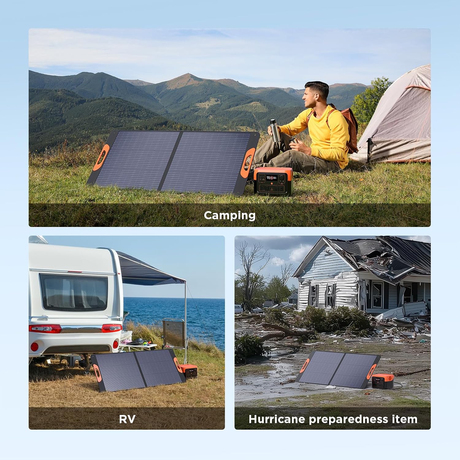 ZOUPW 110 Watt Portable Solar Panel for Jackery Explorer 300/500/Ecoflow/Anker Solix/Bluetti, Foldable Monocrystalline Solar Charger IP67 Waterproof Offgrid Power for Camping RV Battery Backup