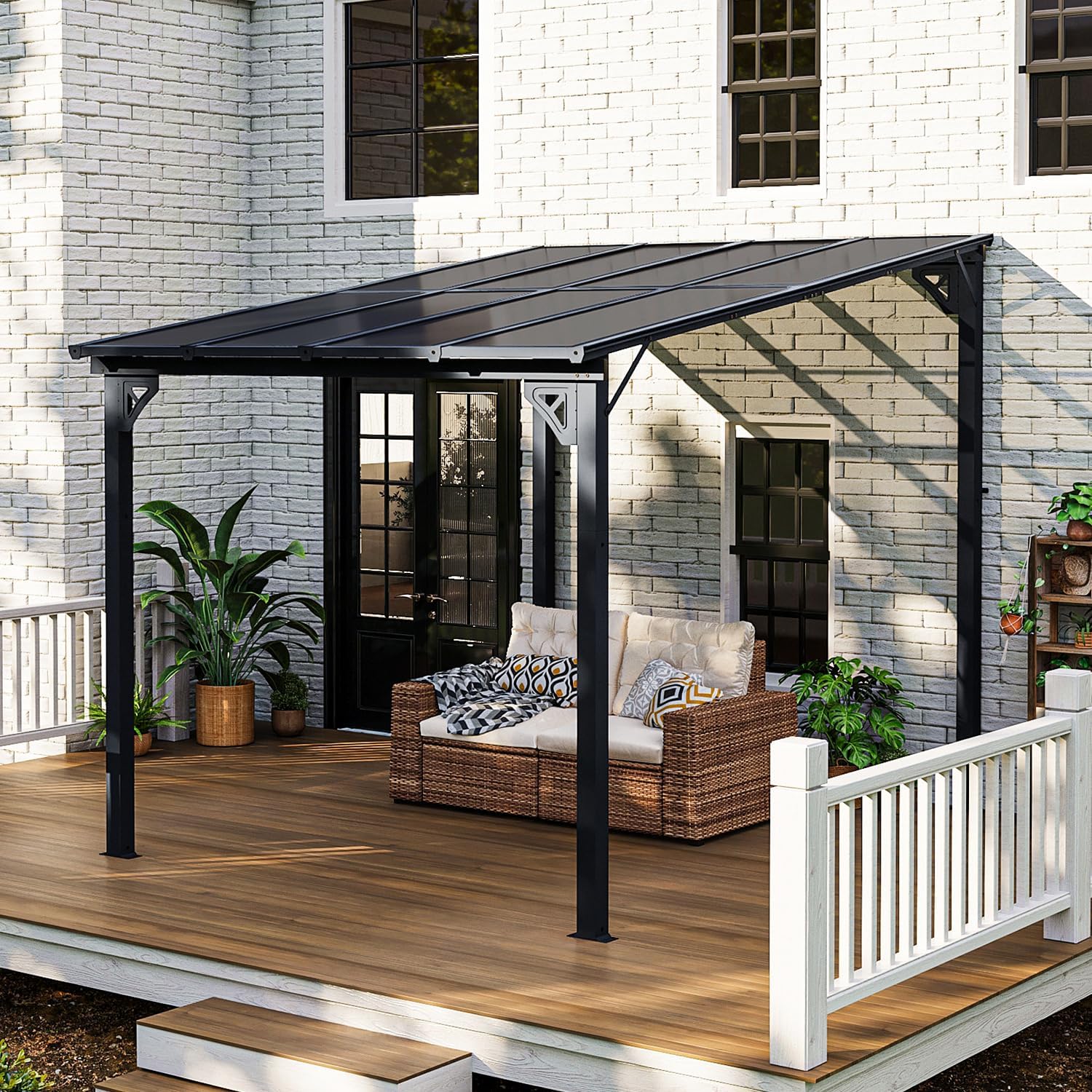 10' x 8' Gazebo for Patio, Gazebo Pergola with Sloped Roof, Large Wall-Mounted Heavy Duty Awnings, for Backyard, Deck, Patio