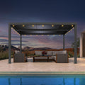 PURPLE LEAF Louvered Pergola 10' x 13' Outdoor Retractable Modern Hardtop Full Aluminum Pergola with Adjustable Rainproof Roof and 24 Clear LED Lights for Patio Deck Backyard Slate Grey