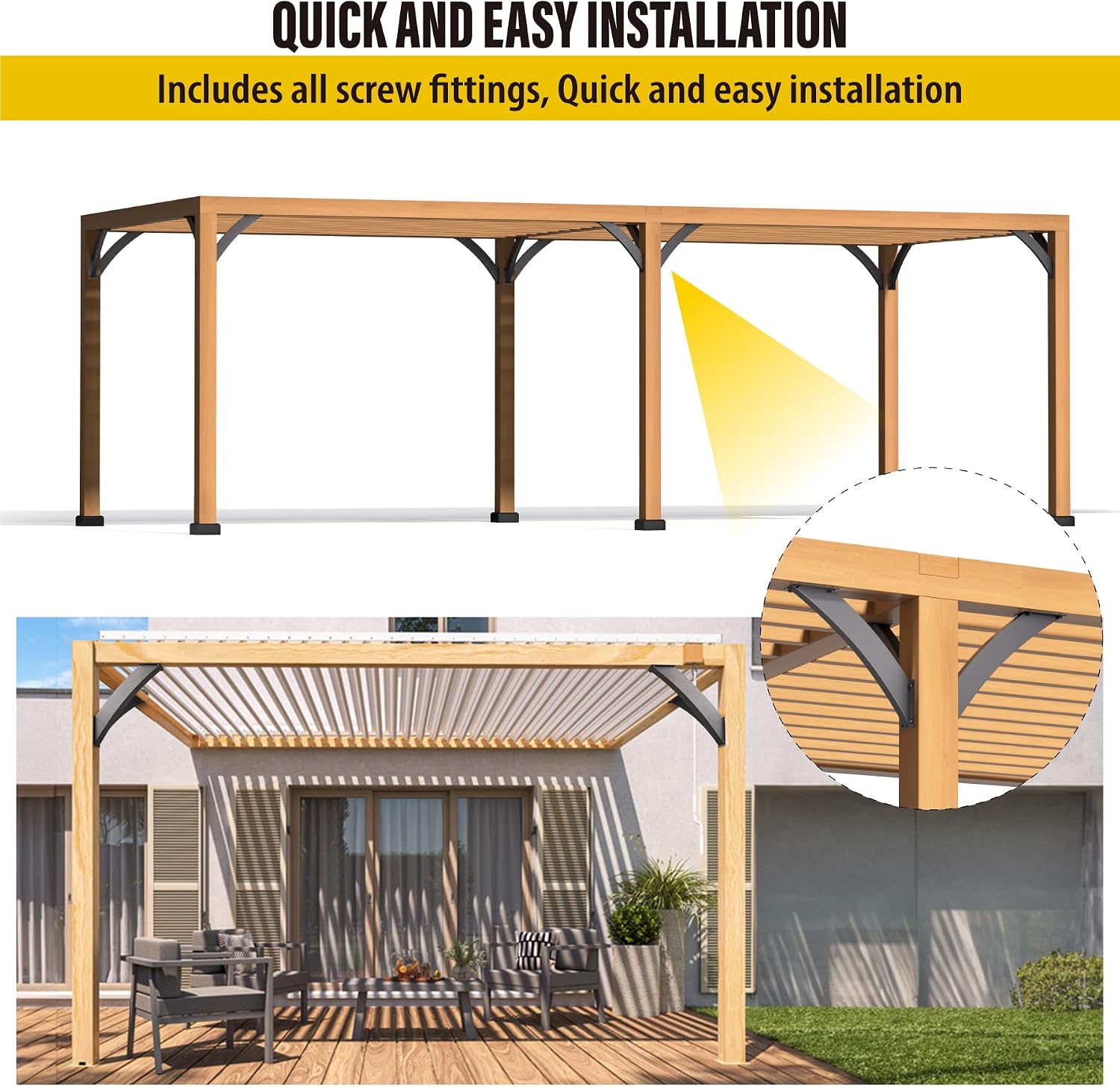 AECXM Heavy Duty 2''x4'' (Actual: 1.5''x3.2'') Arc 45° Angle Support Brackets, for gazebos, Decks, porches, Log Cabins and Other Wood Frame Degree Angle Pergola (4-Bracket)