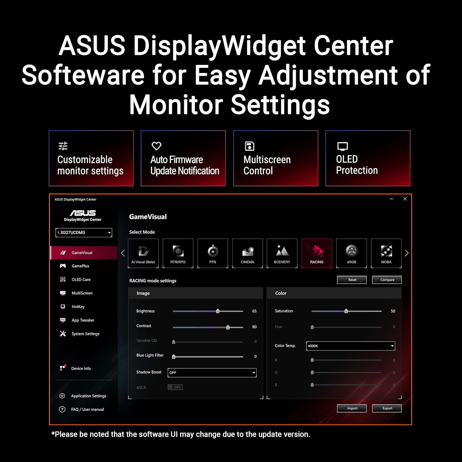 ASUS ROG Strix 27' 4K QD-OLED Gaming Monitor (XG27UCDMG) - 240Hz, 0.03ms, Anti-Flicker 2.0, Custom Heatsink, Care Pro, Neo Proximity Sensor, 99% DCI-P3, True 10-bit Color, 3 yr Warranty