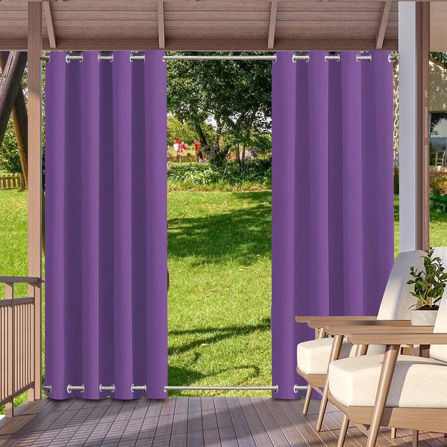 SK Studio Outdoor Curtains for Patio Waterproof Sunlight Block Rustproof Grommet Top and Bottom Windbreak Privacy Curtain for Gazebo, Front Porch, Pergola, 2 Panels, Dark Purple, 52' W x 108' L