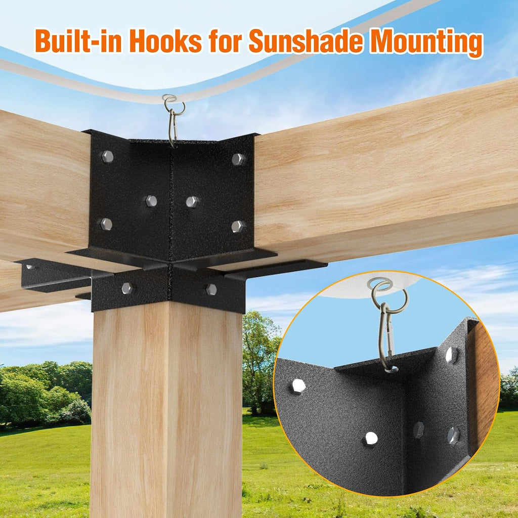 3-Way & 4-Way Pergola Brackets, 4'x4' Pergola Kit, Wood Post Base Bracket for Gazebos, Patio Pergolas, Log Cabin, Wooden Beams (12PCS)