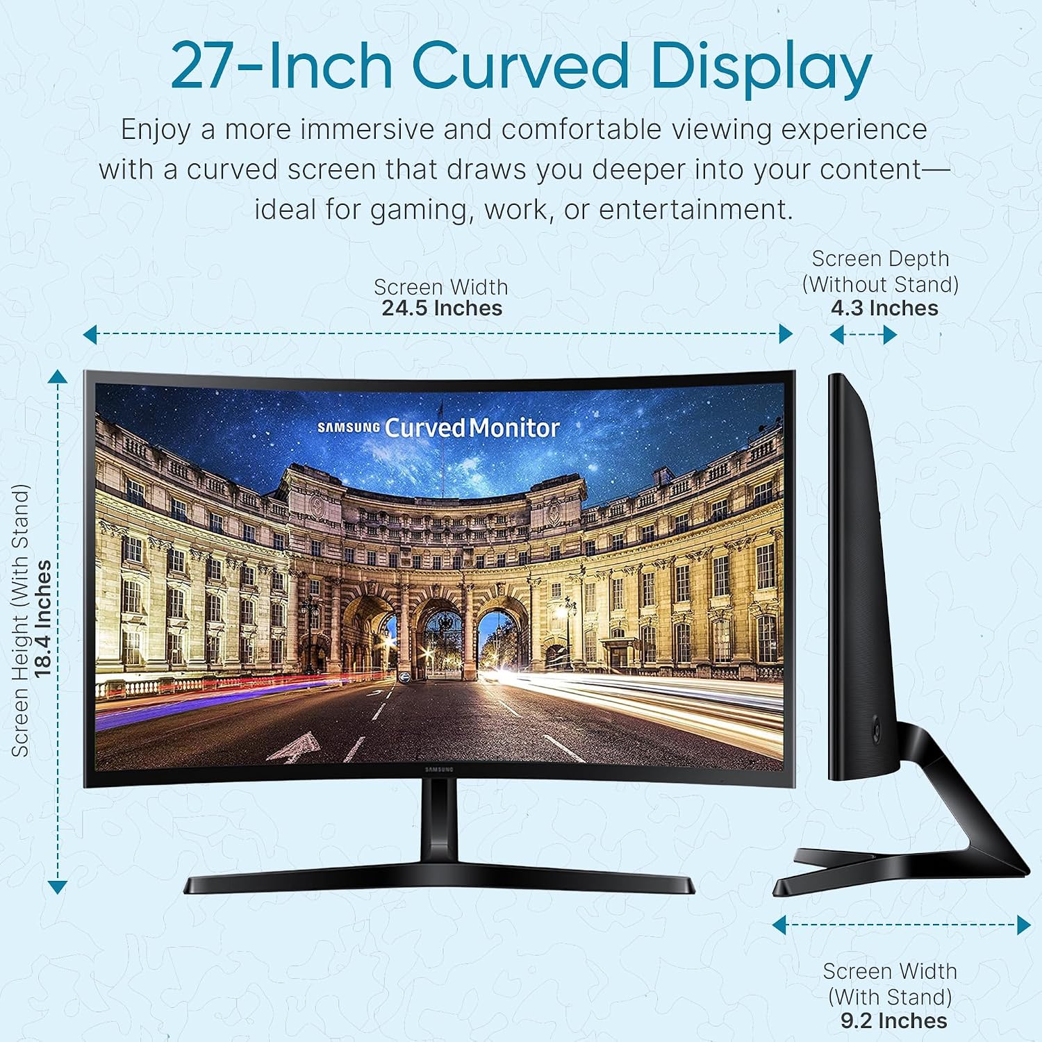 Samsung S36GD 27' Curved Monitor – LCD FHD, 16:9, 1920x1080, HDMI, VGA, VESA, Eye Saver & Flicker-Free Tech – Boomph's Comprehensive Ultimate Performance Cloth Solution for Your Workspace