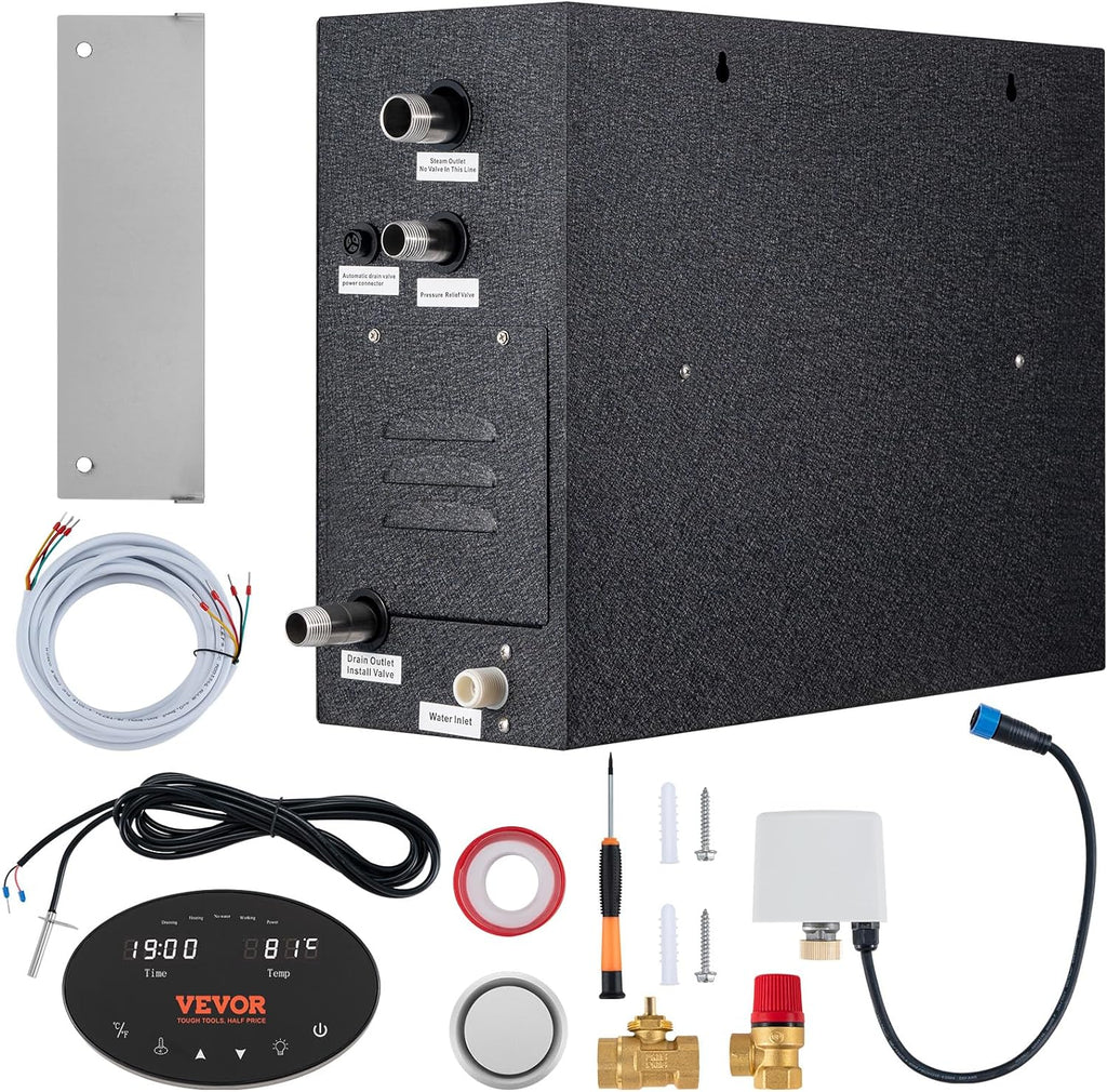 VEVOR Steam Shower Generator, 10.5 kW, Segmented Heating System with Temperature Customization & 24h Timer, Automatic Drainage Luxury Steam Bath Kit for Home