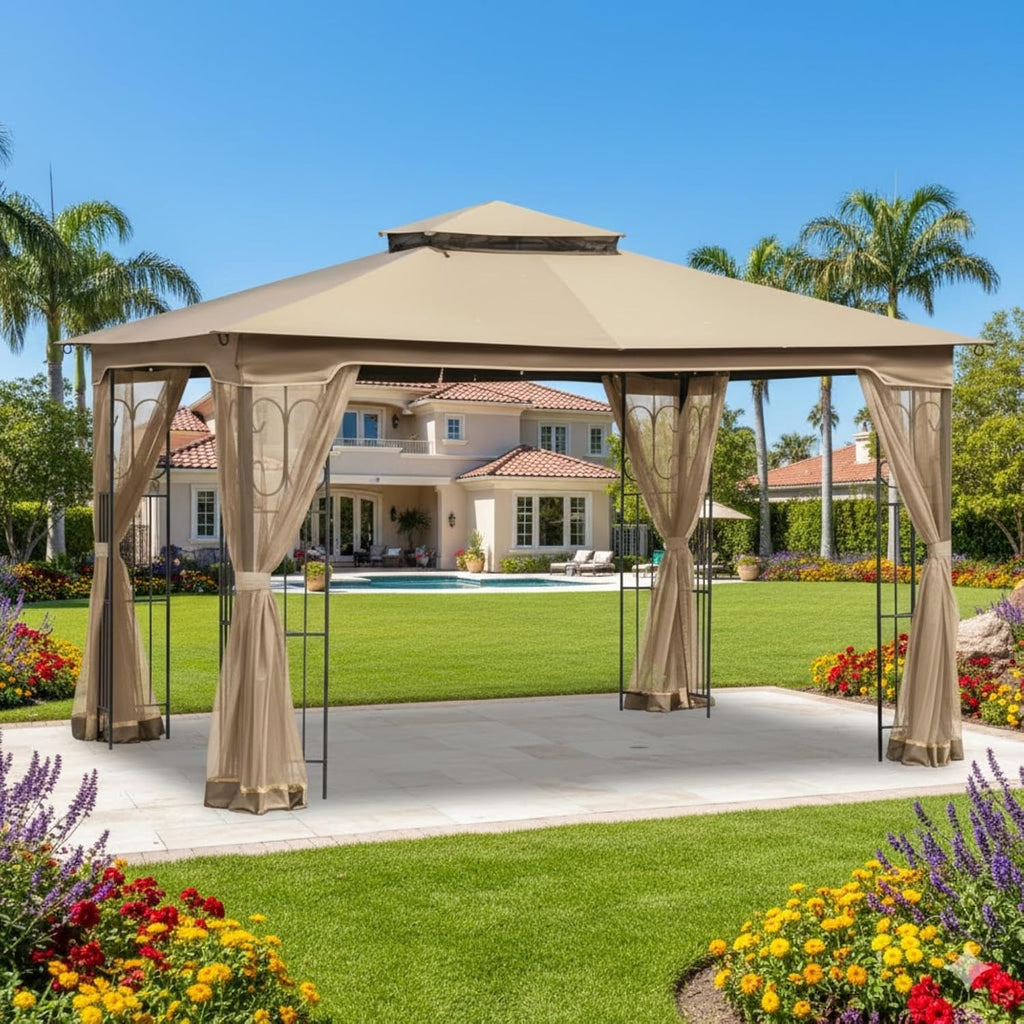 Garden Winds Reinforced RipLock 350 Replacement Canopy Top Cover Compatible with Regency II 10' x 12' Gazebo Model L-GZ798PST - Beige