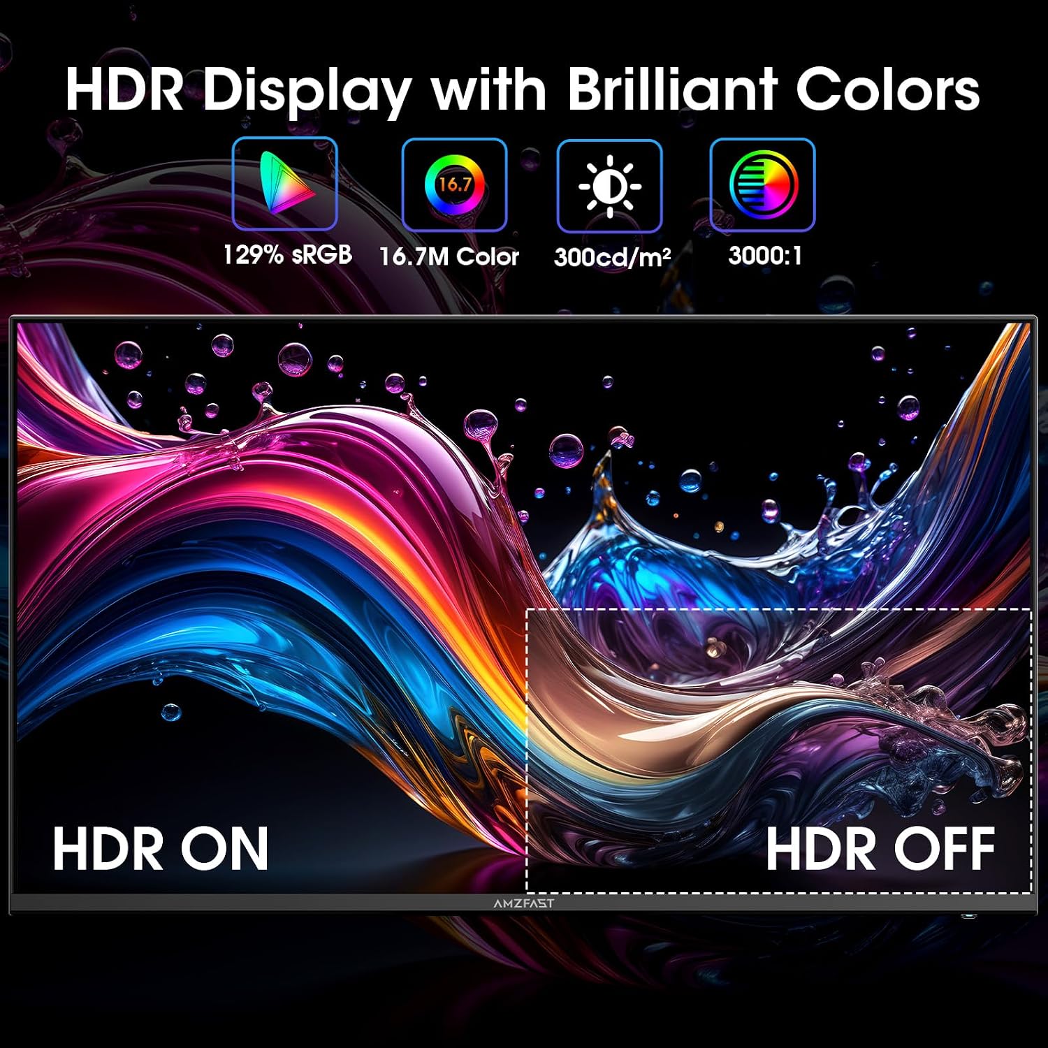 Amzfast 24 Inch Gaming Monitor 180Hz 200Hz FHD 1080p Computer Monitor, 1ms Adaptive Sync, 3000:1, 129% sRGB, HDR Display, Eye Care, VESA 75x75, Metal Stand, HDMI 2.0 | DP 1.4, AMZG24X1