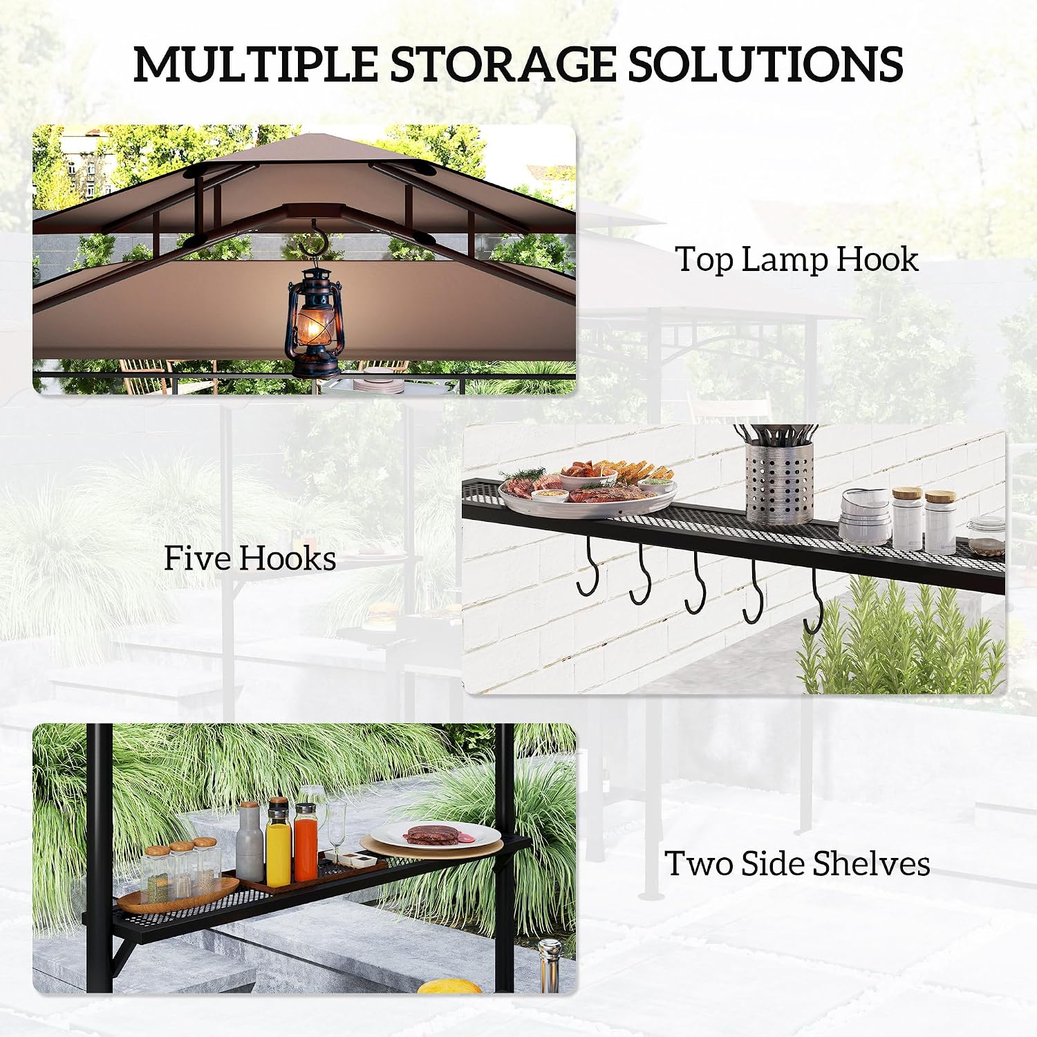 Outsunny 8' x 7.6' Grill Gazebo, Double Tiered Outdoor BBQ Gazebo with Side Awning, 2 Side Shelves and 6 Hooks for Patio, Deck, Yard, Brown