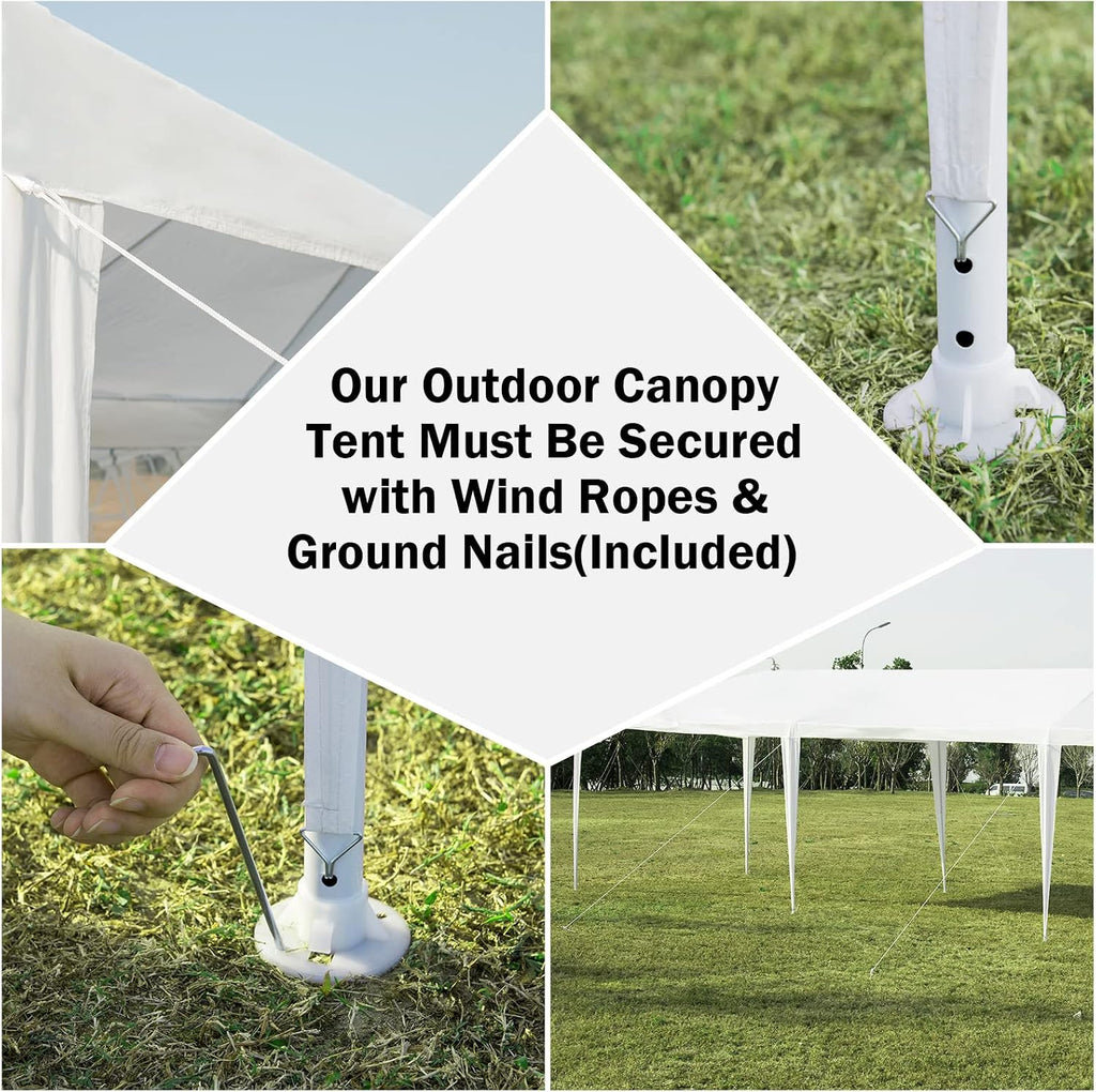 Tangkula 10'x30' Outdoor Canopy Tent Heavy Duty Party Wedding Event Tent Sturdy Steel Frame with 5 Removable Sidewalls Waterproof Sun Snow Rain Shelter Gazebo Canopy Tent, White