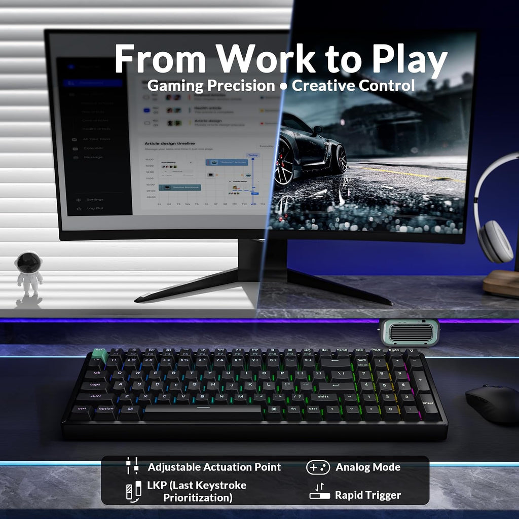 Keychron K4 HE 96% Wireless Hall Effect Keyboard with Number Pad, Rapid Trigger Magnetic Switches, QMK Launcher, 2.4GHz/Bluetooth/Wired, Mac & Windows, Aluminum Frame, Black (Shine-Through)