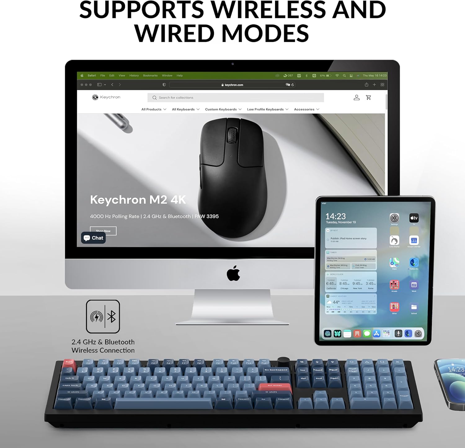 Keychron V6 Max Wireless Custom Mechanical Keyboard, 2.4 GHz Bluetooth QMK Full-Size Layout RGB with Hot-swappable Gateron Brown Switch Compatible with Mac Windows Linux