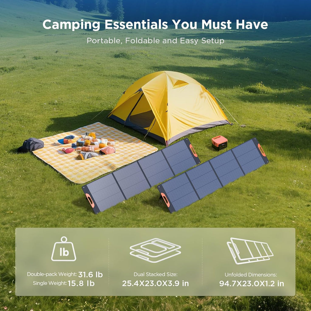 ZOUPW 440W (2x220W) N-Type 16BB Portable Solar Panel,25% High Efficiency Foldable Solar Charger for Jackery 1000 V2/Anker Solix/Ecoflow/Bluetti,IP67 Waterproof for RV Camping Emergency Power Supply