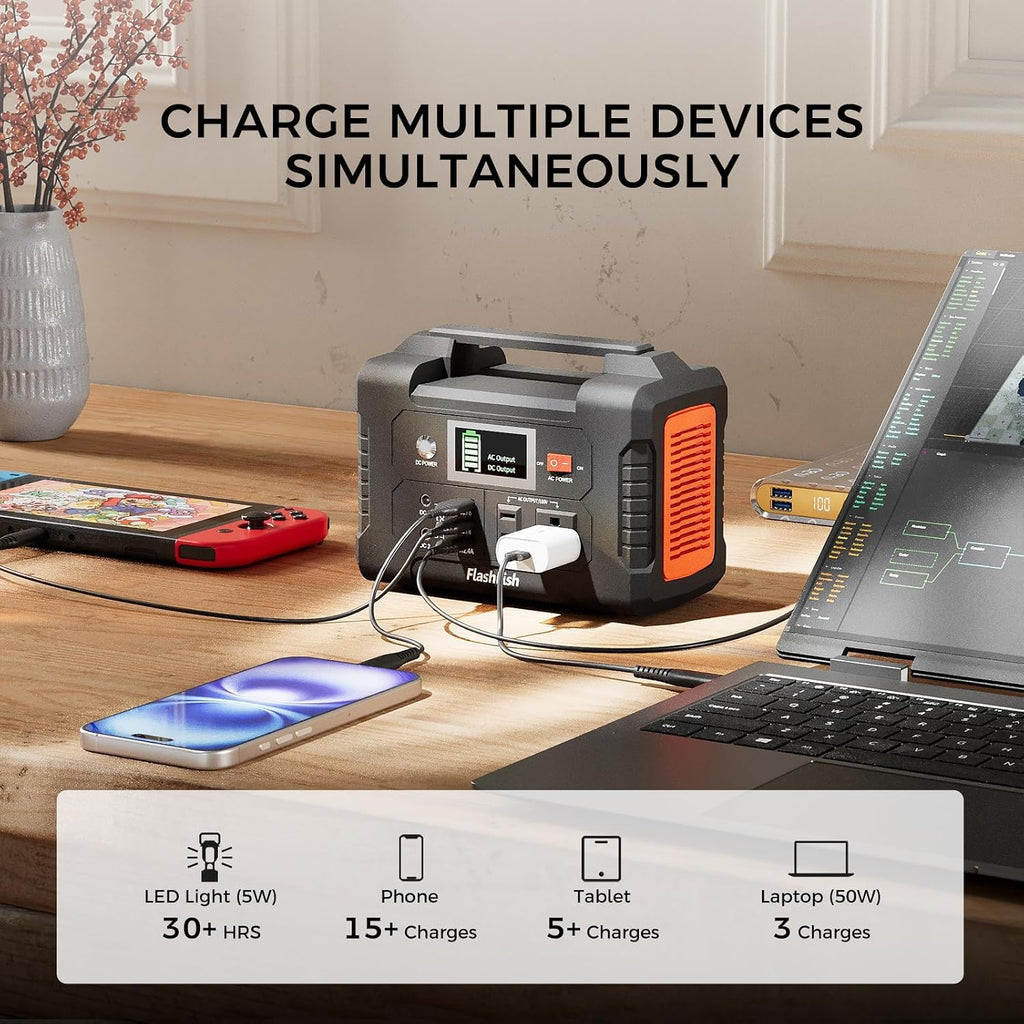 Solar Generator With Solar Panel Included, FF Flashfish 151Wh/40800mAh Portable Power Station+100W Solar Panel(DC/USB-A/USB-C Output), Backup Power Battery For Camping Home Power Outage