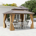 Tangkula 10x12 FT Hardtop Gazebo, Permanent Pavilion Shelter with Netting & Curtain, Heavy-Duty Double Galvanized Metal Roof, Aluminum Frame, Outdoor Gazebo for Patio Garden Deck Lawn Backyard