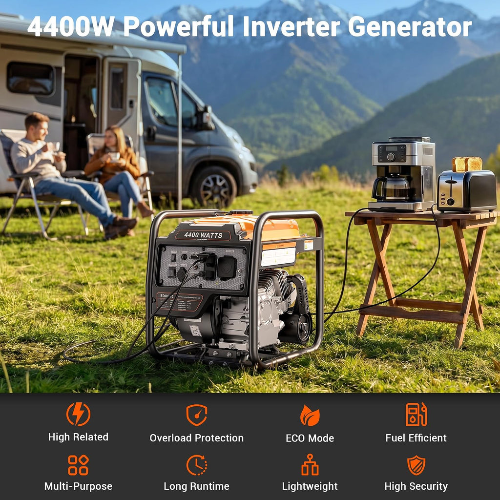 4400 Watt Open Frame Inverter Generator, Gas Powered Portable Generator for Home Backup, RV Ready 30A Outlet, ECO Mode, Quiet Operation, Low Oil Shutoff, Emergency Power, EPA Compliant