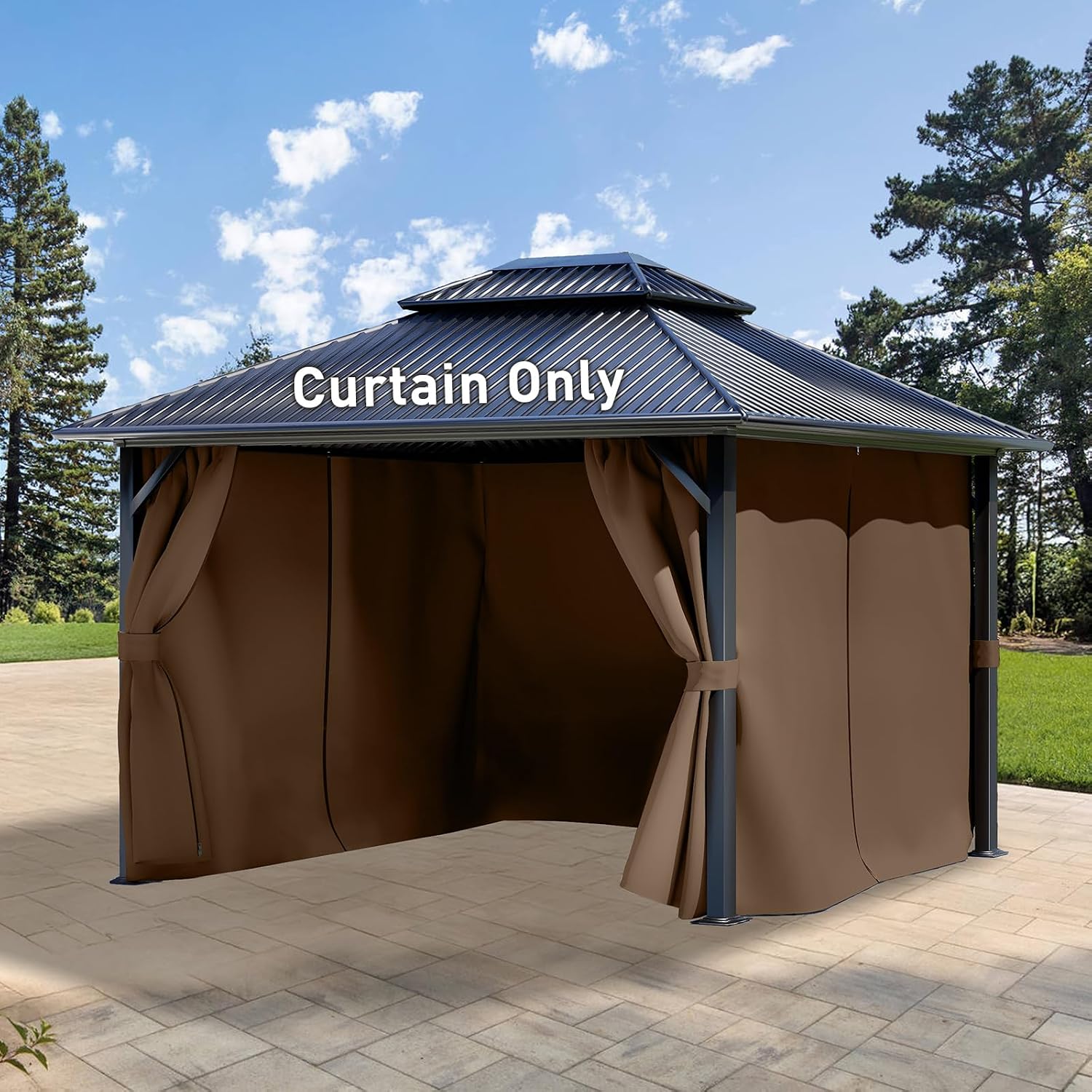 Aoodor 12x16 ft Outdoor Gazebo Curtains, 4 Panels Waterproof Privacy Sidewall Replacement with Zipper for Patio Pergola and Canopy, Brown