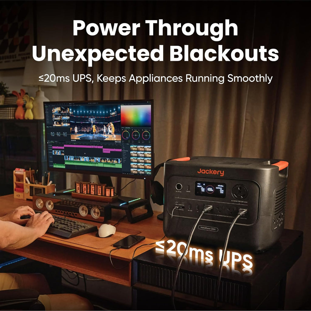Jackery HomePower 3000 Portable Power Station with 2X 200W Solar Panels, 3600W (Surge 7200W) Output, 3072Wh LFP Battery Solar Generator, Essential Backup for Home Use, Power Outage, RV, Emergencies