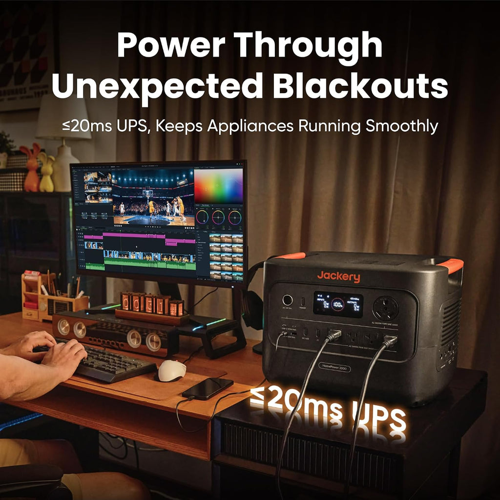 Jackery HomePower 3000 Portable Power Station with 4X 100W Prime Panels, 3600W (Surge 7200W) Output, 3072Wh LFP Battery Solar Generator, USB A/C, Essential Backup for Home Use, RV, Emergencies, Black