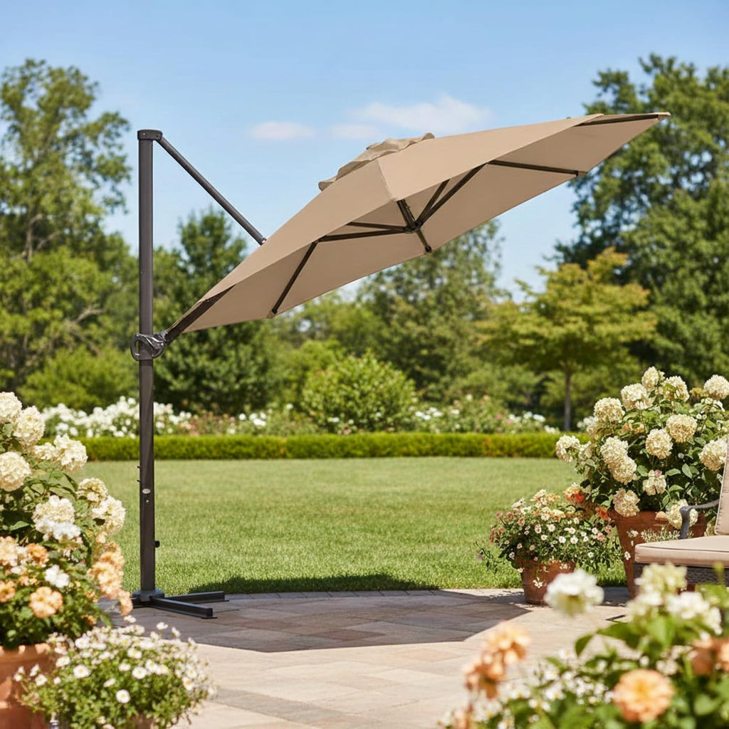 Garden Winds Reinforced RipLock 350 Replacement Canopy Top Cover Compatible with Abba Patio 11' Round Umbrella Models B079FW4BK6, B079FSWWY3 - Beige