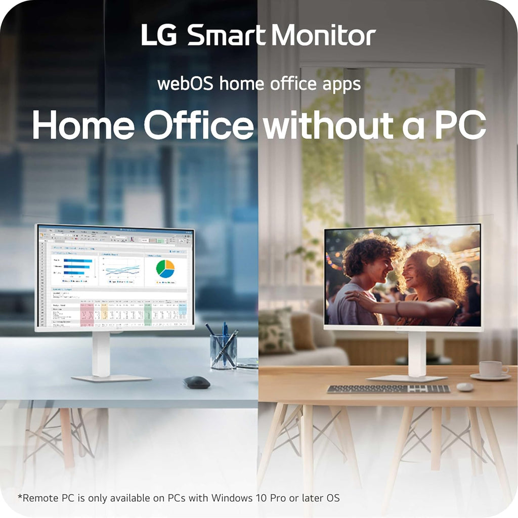 LG 27U730SA-W 27-Inch Smart 4K UHD (3840 x 2160) IPS Computer Monitor, HDR10, Built-in Speaker, Screen Share, Bluetooth, Remote Control, HDMI, USB Type-C PD 65W, Tilt/Height/Swivel/Pivot Stand, White
