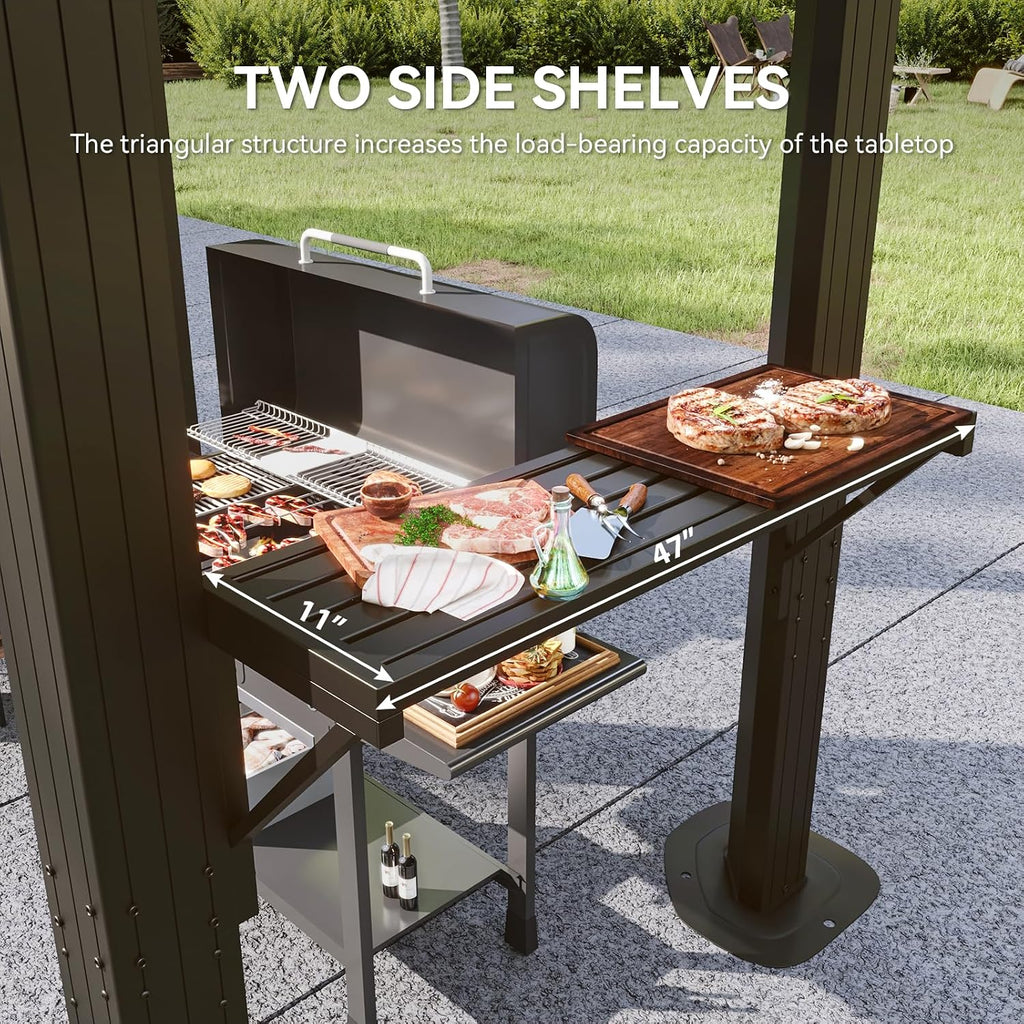 Aoxun Grill Gazebo 8 x 5FT, Outdoor Barbecue Gazebo with Double Polycarbonate Top, Aluminum Grill Canopy with Shelves for Patio, Lawn, Garden